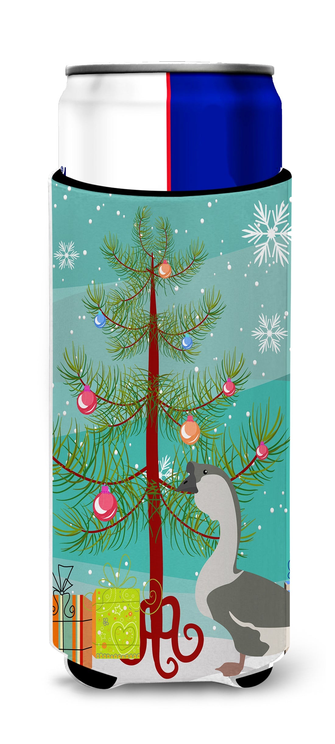 African Goose Christmas Slim Can Hugger , Insulated Foam Hugger for 12 oz Slim Cans, Beer Bottles & Water Bottles, Printed in USA