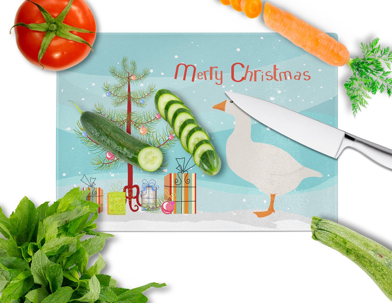 Shire Horse Christmas Cutting Board Tempered Glass Kitchen Cutting Surface, Heat Resistant Chopping, Non-Slip Feet, Food Prep & Serving