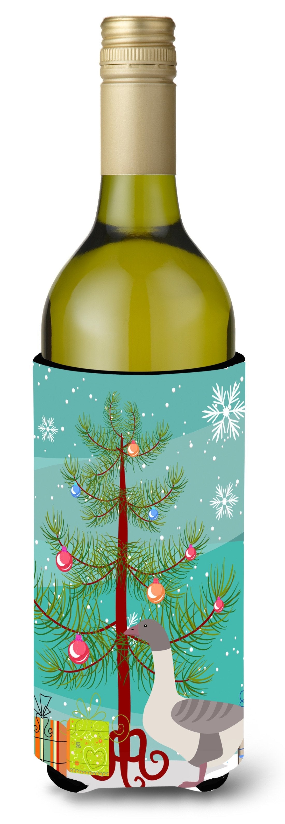 Buff Grey Back Goose Christmas Wine Bottle Hugger Gift Sleeve for Standard 750 ml Bottles, Insulated Reusable Also Fits Mini Shot & Pint Bottles