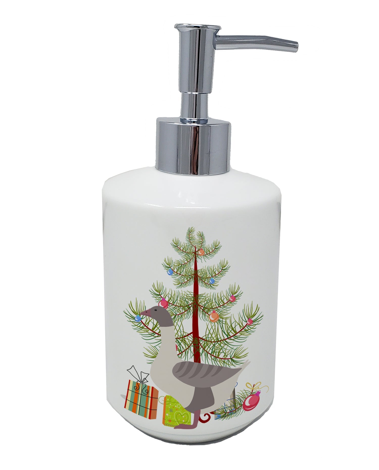 Buff Grey Back Goose Christmas Ceramic Soap Dispenser , Empty Refillable Hand Soap Pump Bottle for Bathroom Kitchen