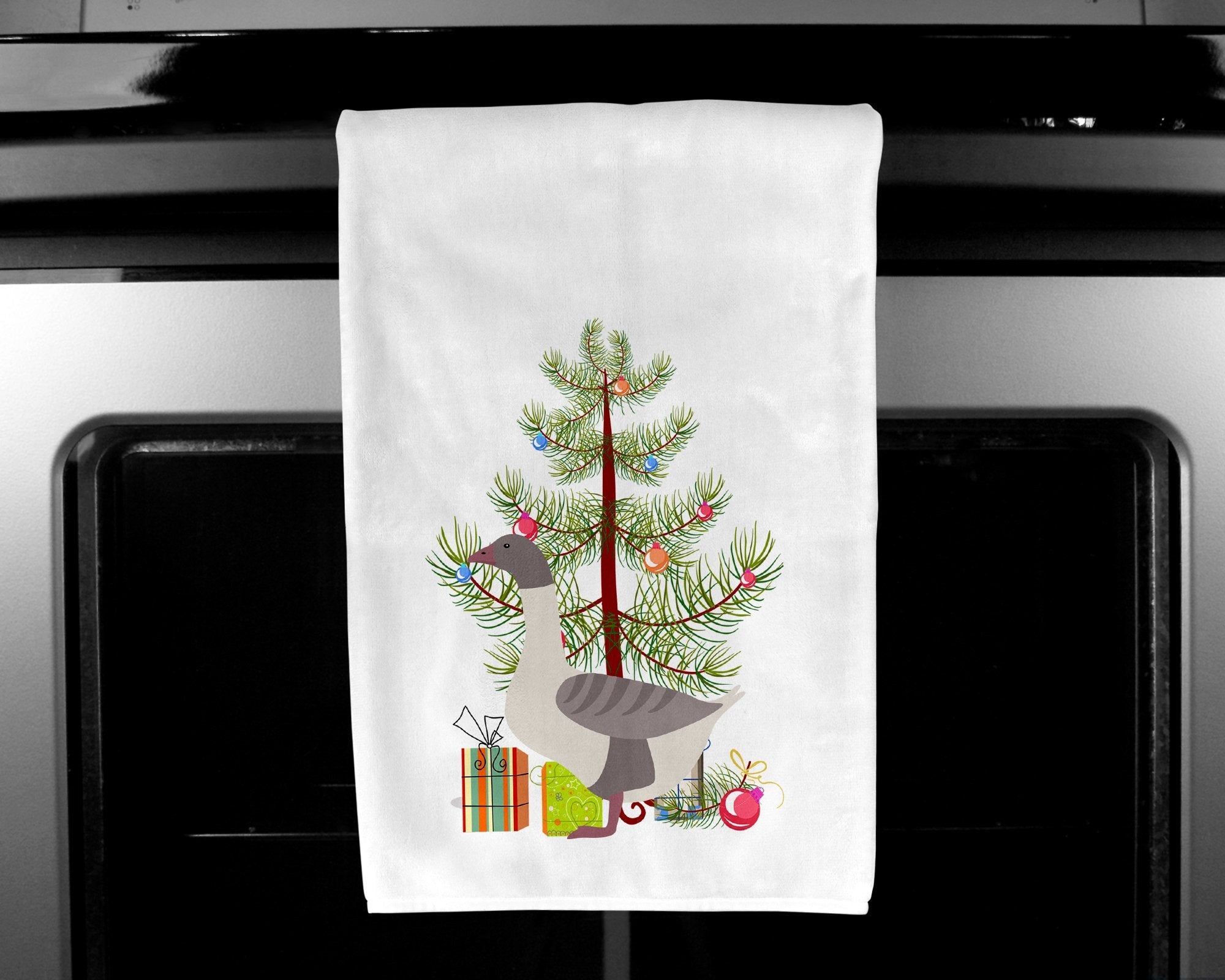 Buff Grey Back Goose Christmas Kitchen Towel Set of 2 White Dish Towels Decorative Bathroom Hand towel for Hand, Face, Hair, Yoga, Tea, Dishcloth, 19 X 28", White
