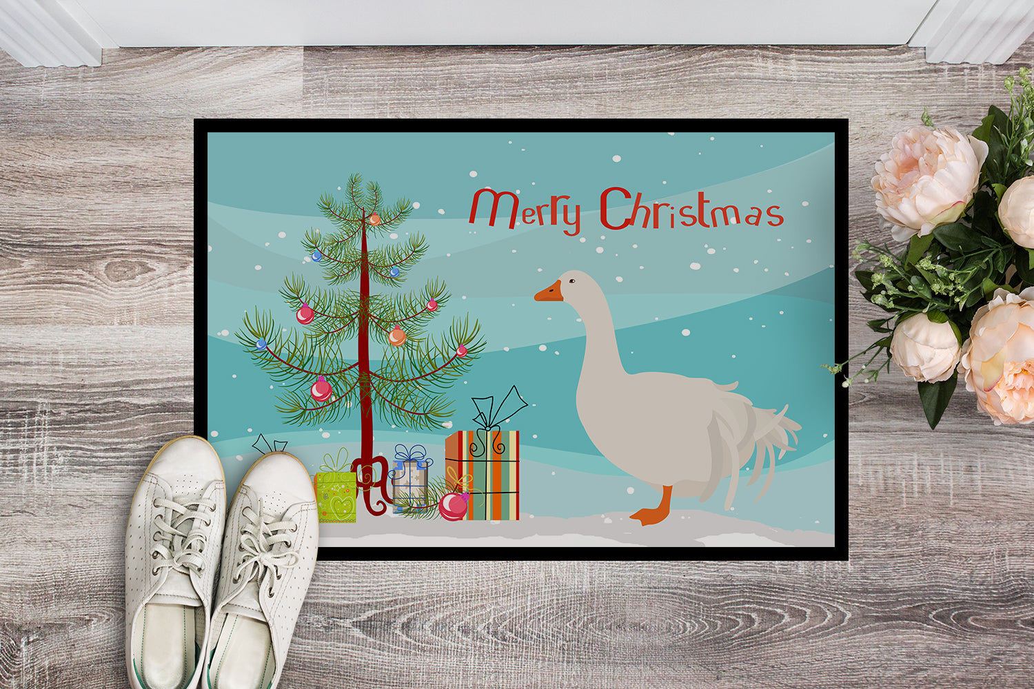 Sebastopol Goose Christmas Doormat Indoor Outdoor 18H X 27W Front Door Mat Rugs for Entryway, Non Slip Washable