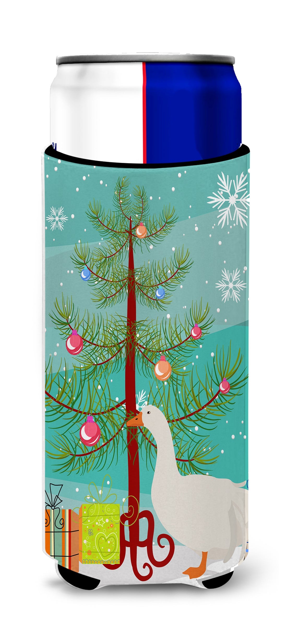 Sebastopol Goose Christmas Slim Can Hugger , Insulated Foam Hugger for 12 oz Slim Cans, Beer Bottles & Water Bottles, Printed in USA