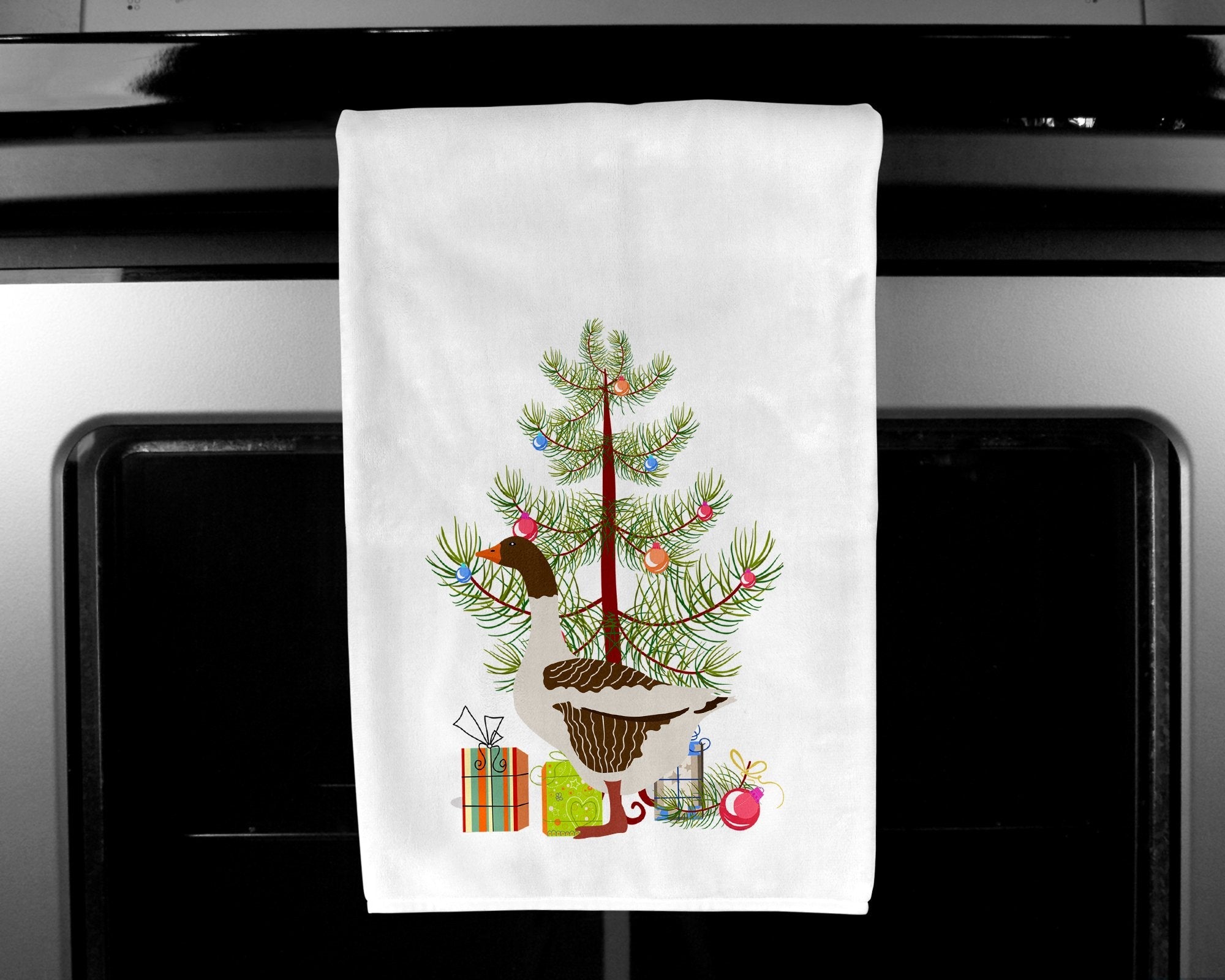 Pomeranian Rogener Goose Christmas Kitchen Towel Set of 2 White Dish Towels Decorative Bathroom Hand towel for Hand, Face, Hair, Yoga, Tea, Dishcloth, 19 X 28", White
