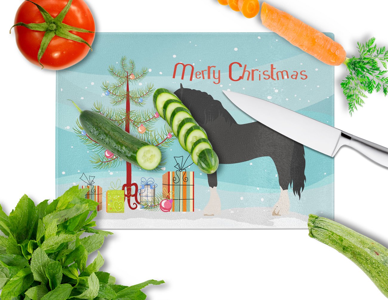 Pomeranian Rogener Goose Christmas Cutting Board Tempered Glass Kitchen Cutting Surface, Heat Resistant Chopping, Non-Slip Feet, Food Prep & Serving