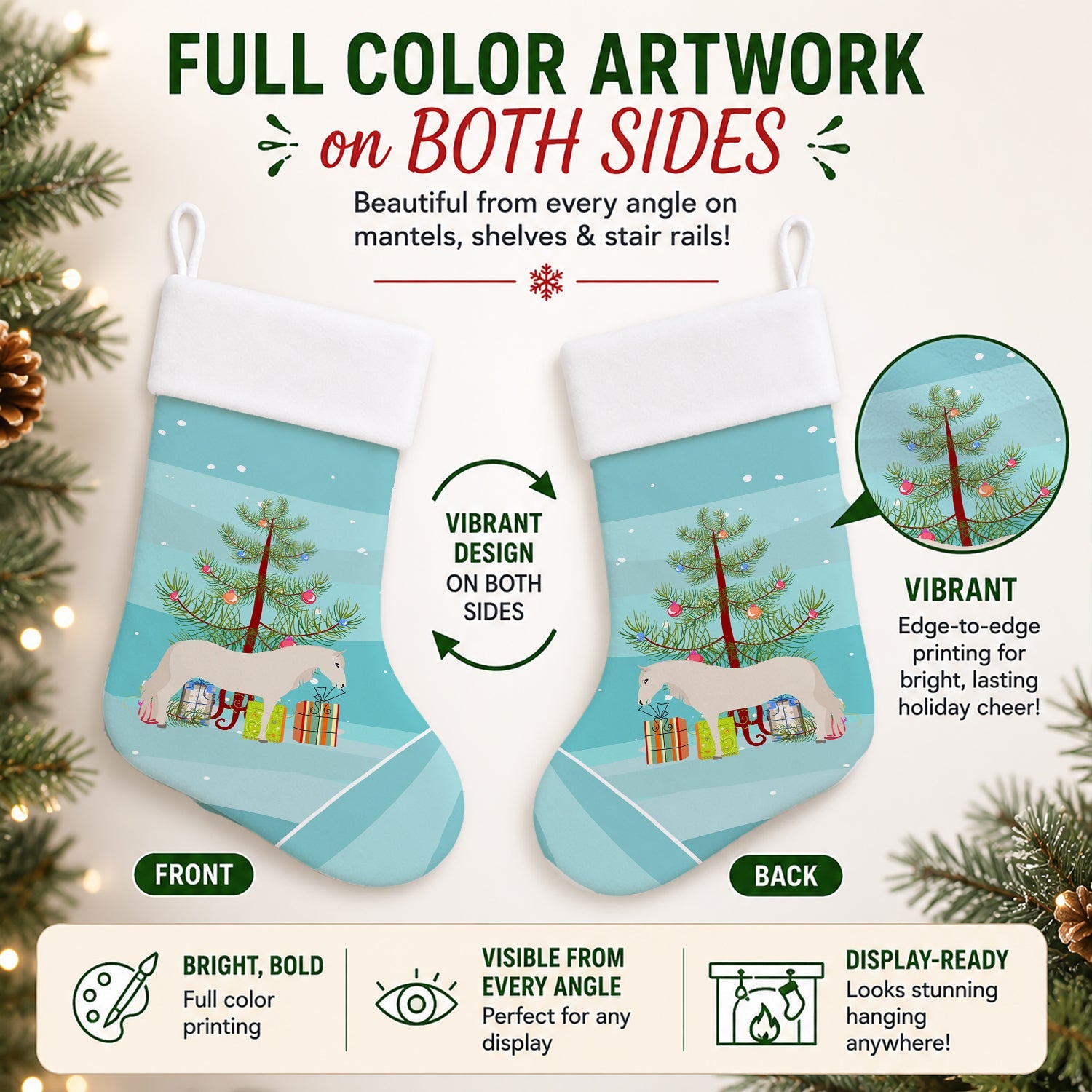Paso Fino Horse Christmas Holiday Stocking Double-Sided Print, Polyester Suede,11x18, Made in USA