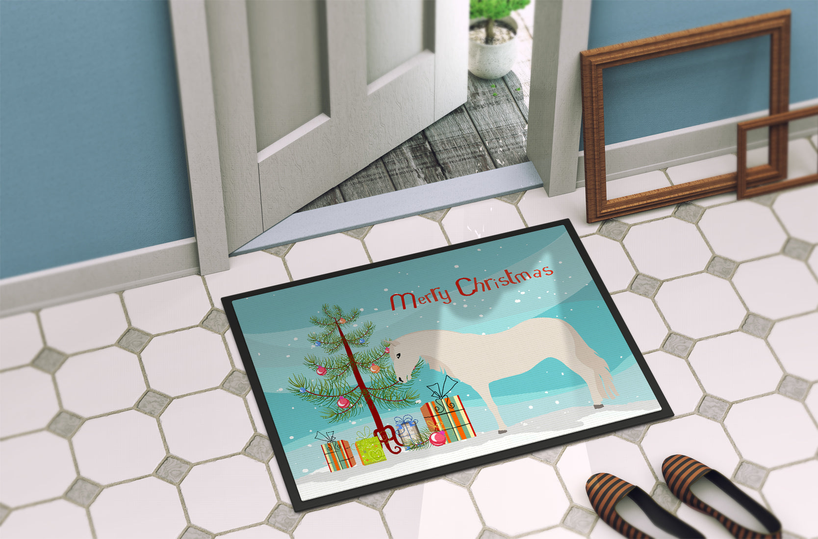 Paso Fino Horse Christmas Doormat Indoor Outdoor 18H X 27W Front Door Mat Rugs for Entryway, Non Slip Washable