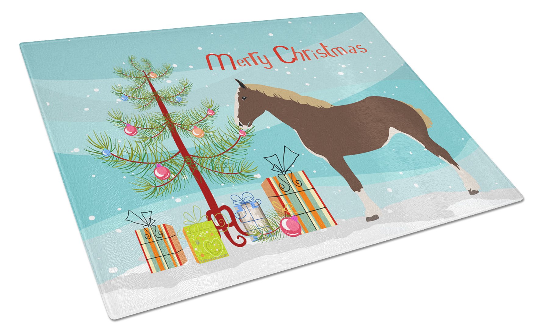 Percheron Horse Christmas Cutting Board Tempered Glass Kitchen Cutting Surface, Heat Resistant Chopping, Non-Slip Feet, Food Prep & Serving