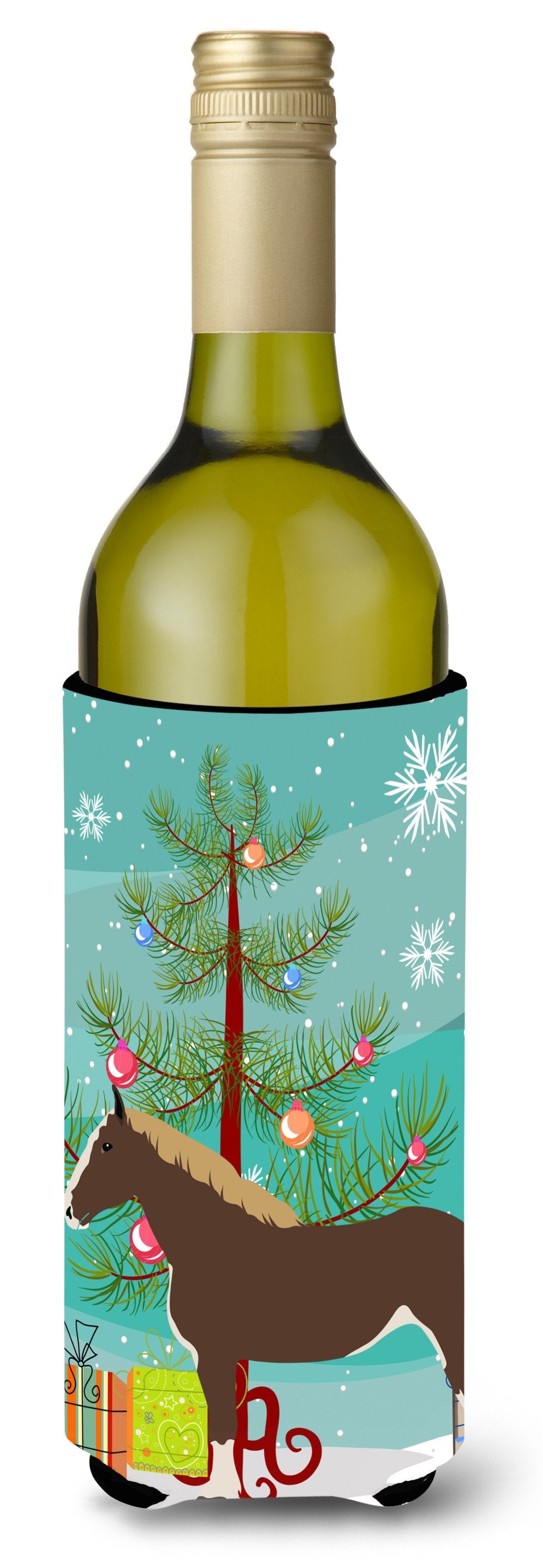Percheron Horse Christmas Wine Bottle Hugger Gift Sleeve for Standard 750 ml Bottles, Insulated Reusable Also Fits Mini Shot & Pint Bottles
