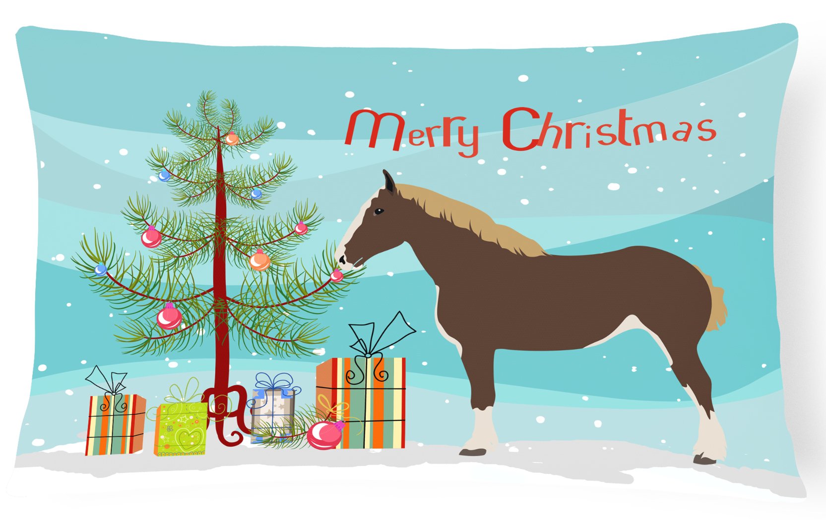 Percheron Horse Christmas Decorative Throw Pillow 12x16 Indoor Outdoor Accent Cushion, Fabric Cover with Insert for Sofa, Bed, Porch & Living Room