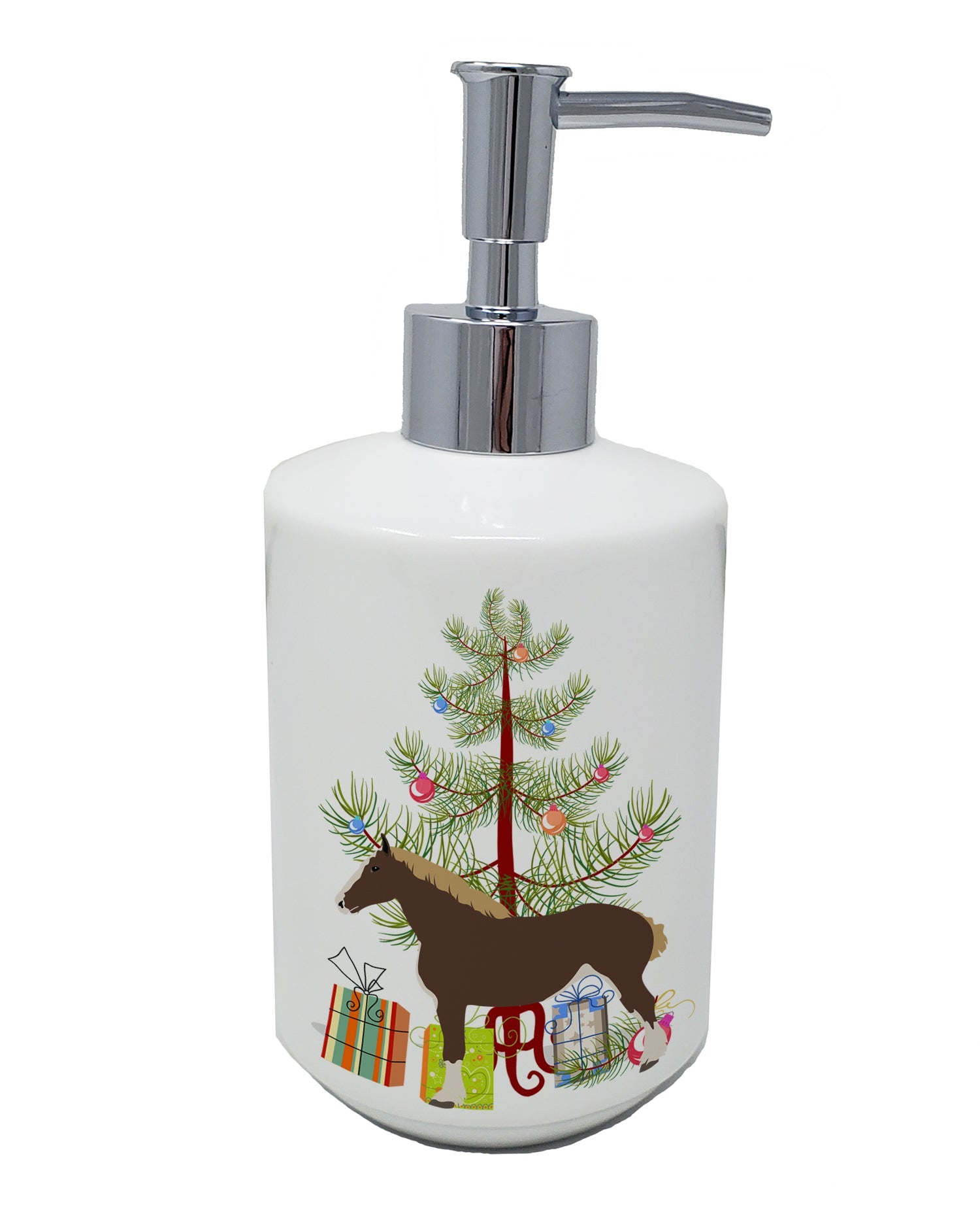 Percheron Horse Christmas Ceramic Soap Dispenser , Empty Refillable Hand Soap Pump Bottle for Bathroom Kitchen
