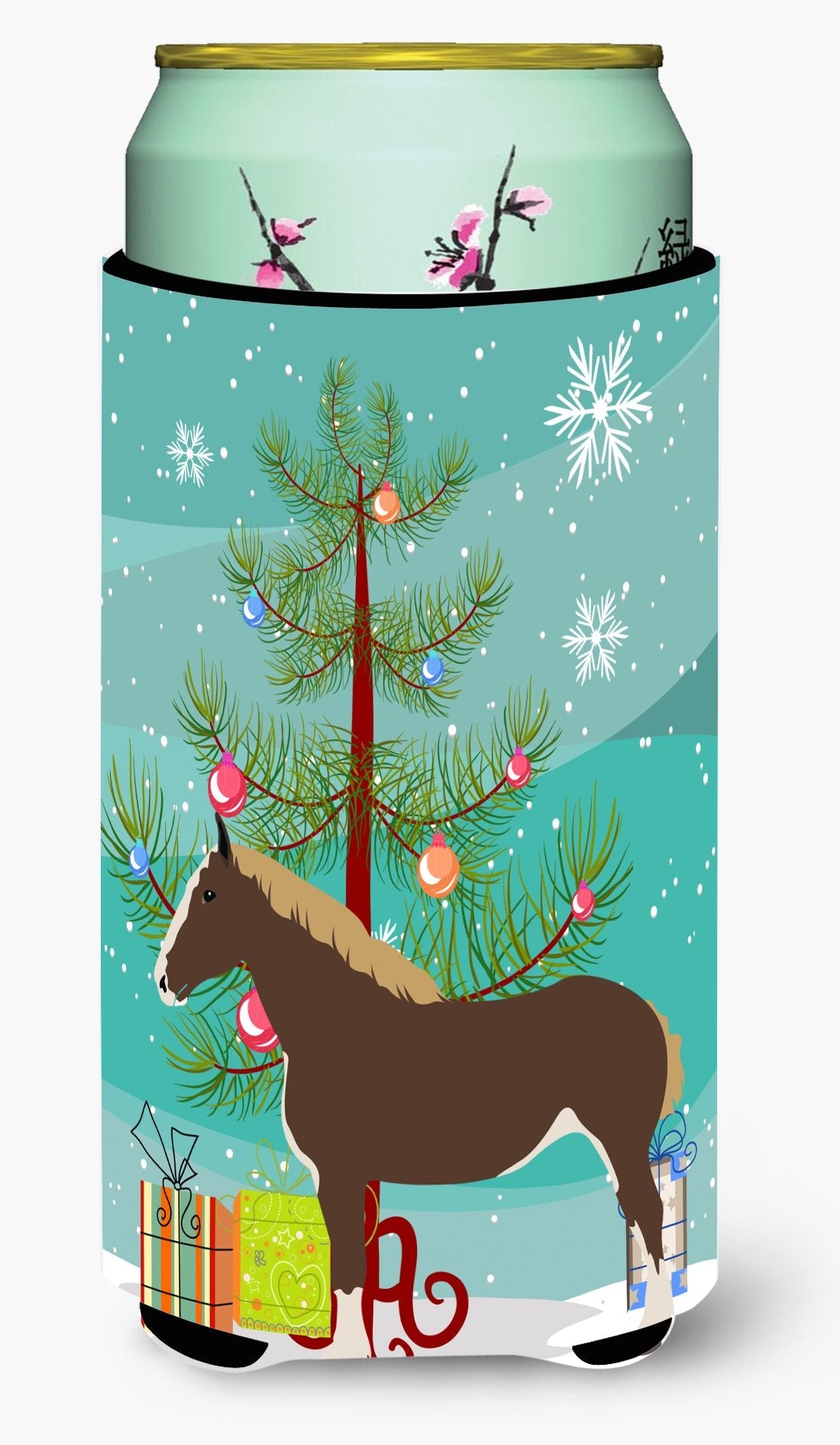 Percheron Horse Christmas Tall Boy Hugger Can Cooler Sleeve Machine Washable Drink Collapsible Insulator Beverage Insulated Holder