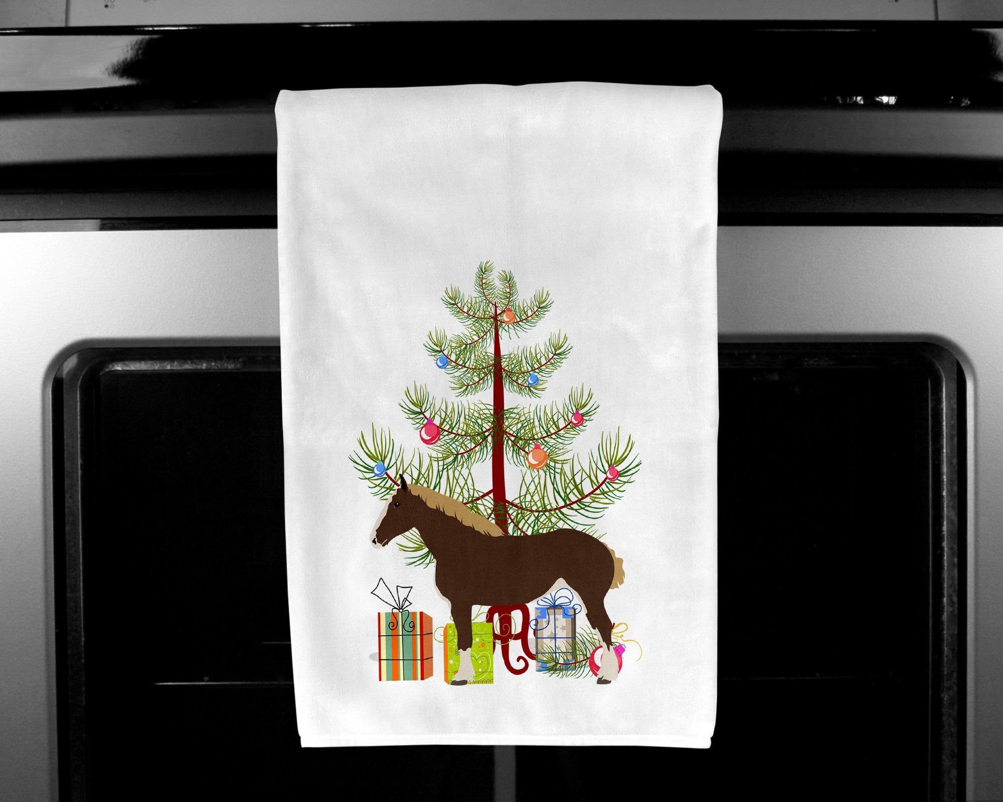 Percheron Horse Christmas Kitchen Towel Set of 2 White Dish Towels Decorative Bathroom Hand towel for Hand, Face, Hair, Yoga, Tea, Dishcloth, 19 X 28", White
