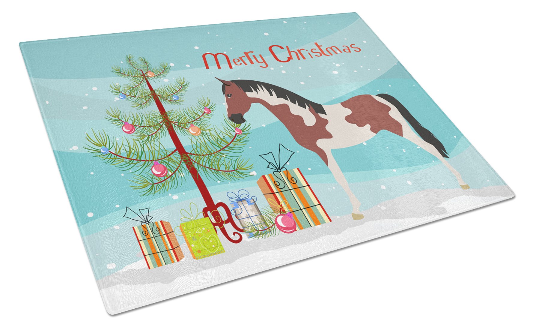 Pinto Horse Christmas Cutting Board Tempered Glass Kitchen Cutting Surface, Heat Resistant Chopping, Non-Slip Feet, Food Prep & Serving