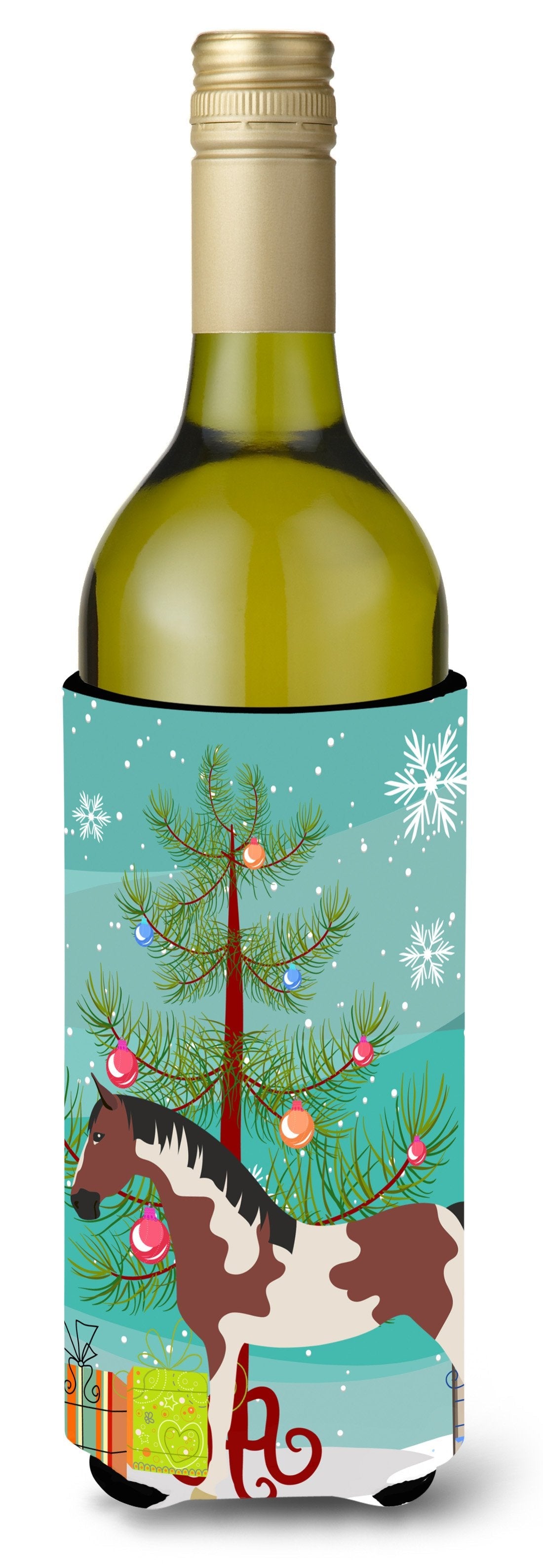 Pinto Horse Christmas Wine Bottle Hugger Gift Sleeve for Standard 750 ml Bottles, Insulated Reusable Also Fits Mini Shot & Pint Bottles