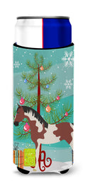 Pinto Horse Christmas Slim Can Hugger , Insulated Foam Hugger for 12 oz Slim Cans, Beer Bottles & Water Bottles, Printed in USA