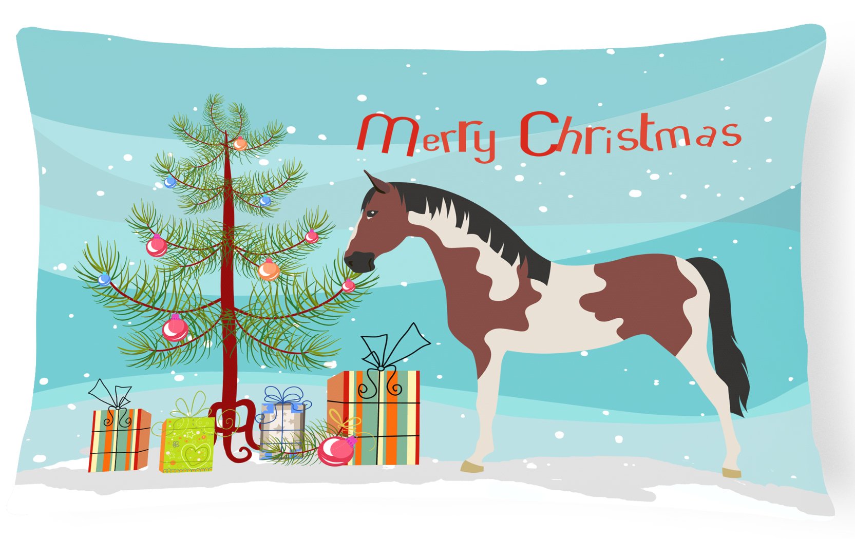 Pinto Horse Christmas Decorative Throw Pillow 12x16 Indoor Outdoor Accent Cushion, Fabric Cover with Insert for Sofa, Bed, Porch & Living Room