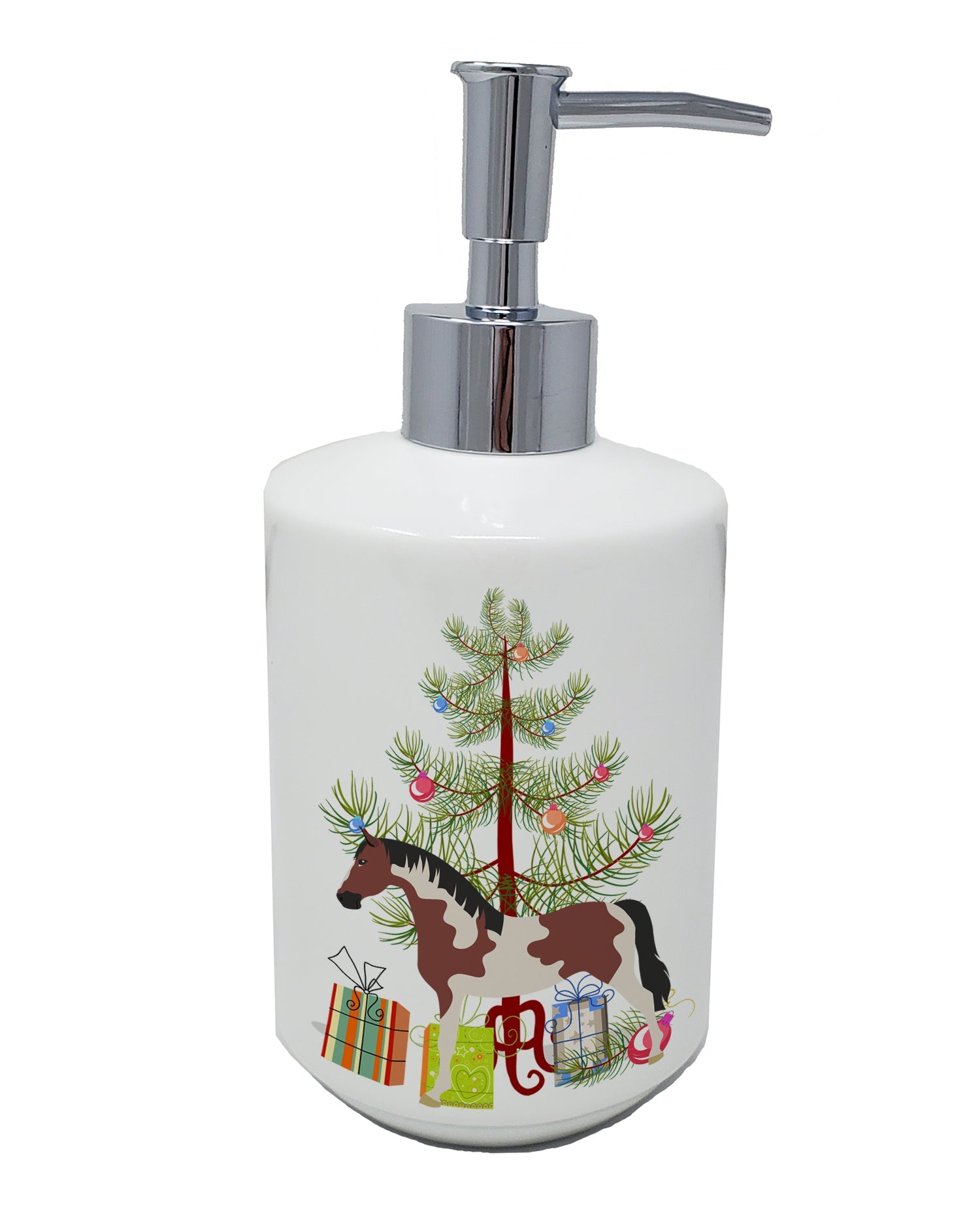 Pinto Horse Christmas Ceramic Soap Dispenser , Empty Refillable Hand Soap Pump Bottle for Bathroom Kitchen