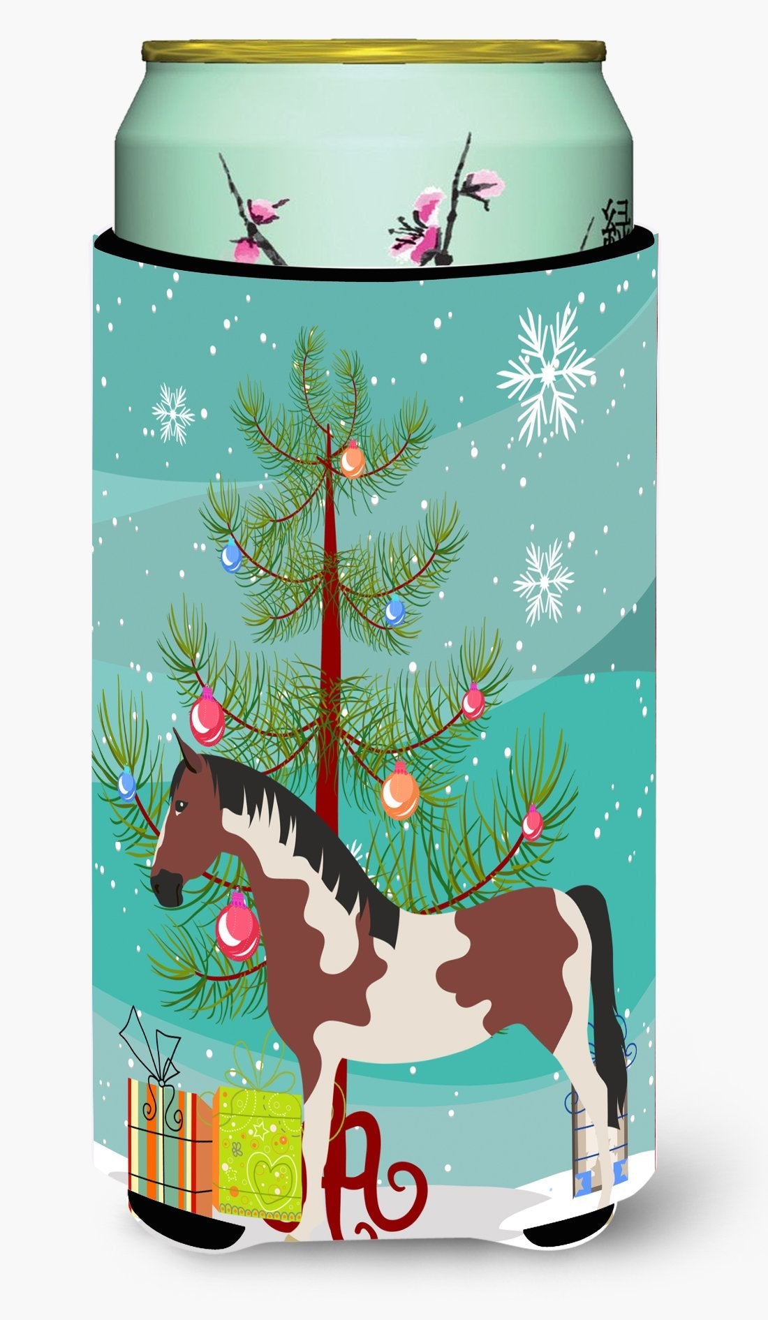 Pinto Horse Christmas Tall Boy Hugger Can Cooler Sleeve Machine Washable Drink Collapsible Insulator Beverage Insulated Holder