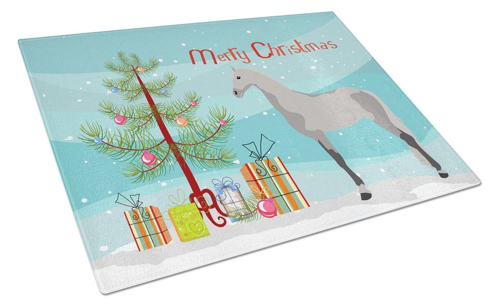 Orlov Trotter Horse Christmas Cutting Board Tempered Glass Kitchen Cutting Surface, Heat Resistant Chopping, Non-Slip Feet, Food Prep & Serving