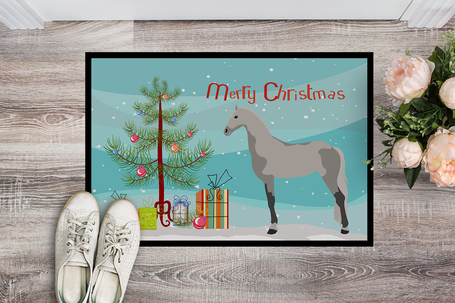 Orlov Trotter Horse Christmas Doormat Indoor Outdoor 18H X 27W Front Door Mat Rugs for Entryway, Non Slip Washable