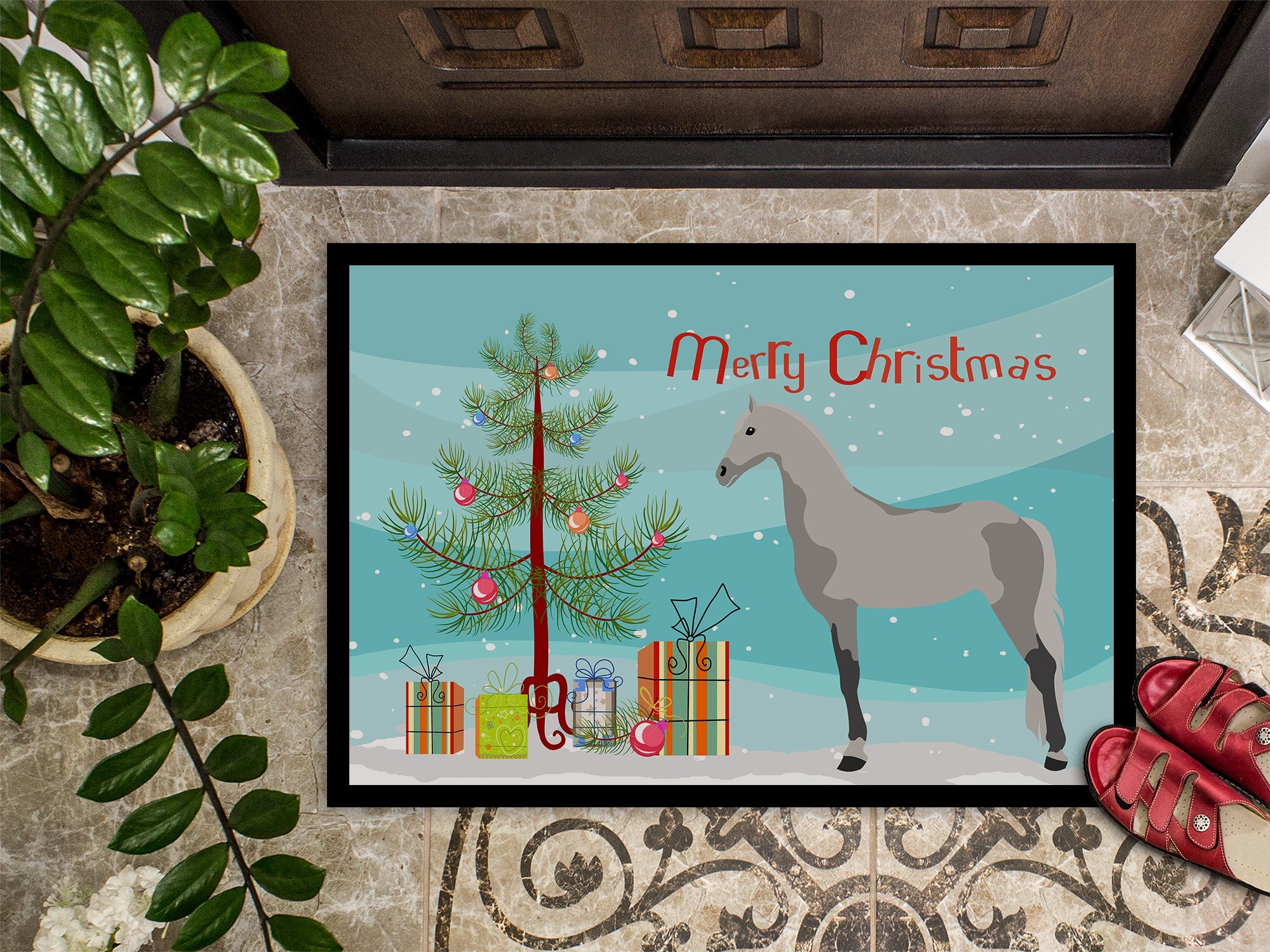 Orlov Trotter Horse Christmas Doormat Indoor Outdoor 18H X 27W Front Door Mat Rugs for Entryway, Non Slip Washable