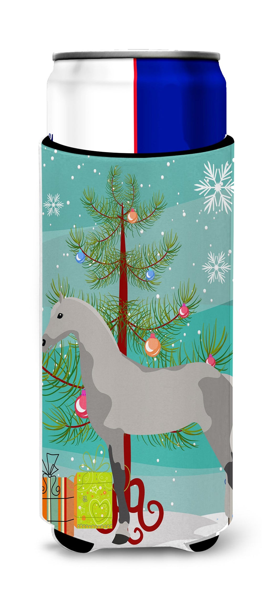 Orlov Trotter Horse Christmas Slim Can Hugger , Insulated Foam Hugger for 12 oz Slim Cans, Beer Bottles & Water Bottles, Printed in USA