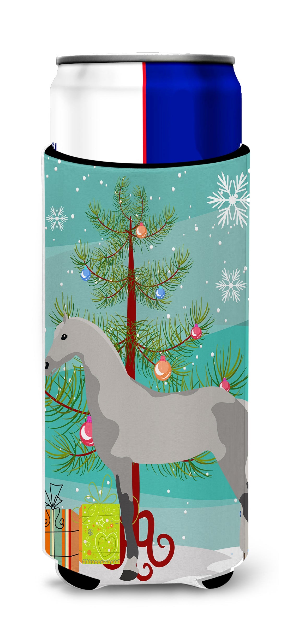 Orlov Trotter Horse Christmas Slim Can Hugger , Insulated Foam Hugger for 12 oz Slim Cans, Beer Bottles & Water Bottles, Printed in USA