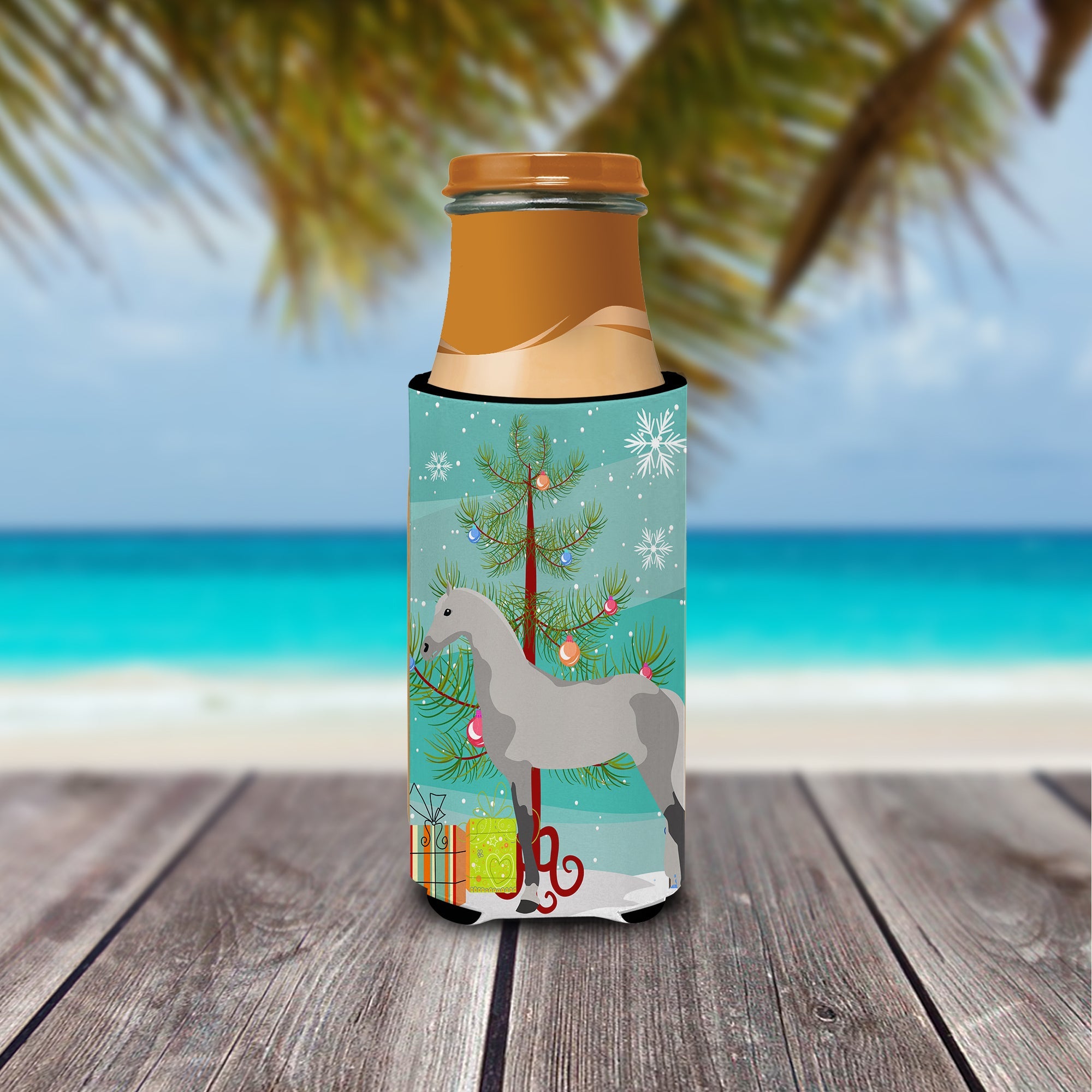 Orlov Trotter Horse Christmas Slim Can Hugger , Insulated Foam Hugger for 12 oz Slim Cans, Beer Bottles & Water Bottles, Printed in USA