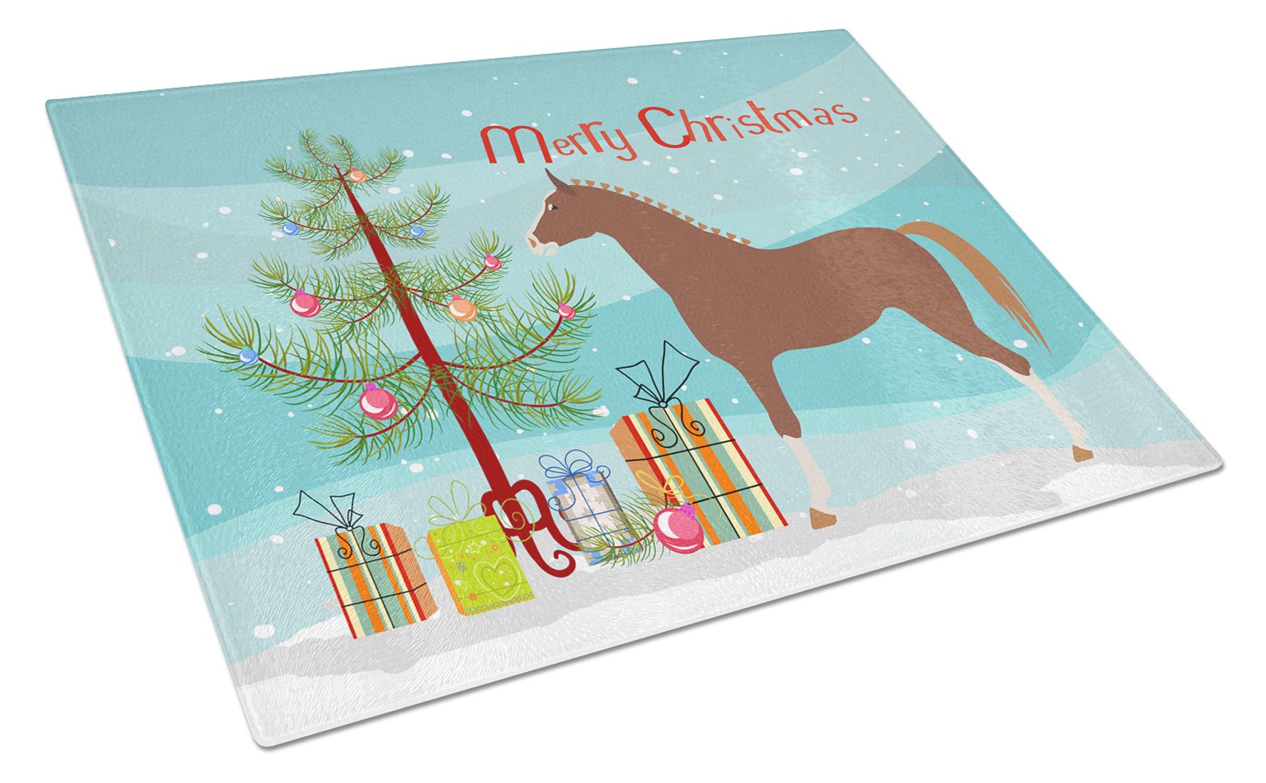 Hannoverian Horse Christmas Cutting Board Tempered Glass Kitchen Cutting Surface, Heat Resistant Chopping, Non-Slip Feet, Food Prep & Serving