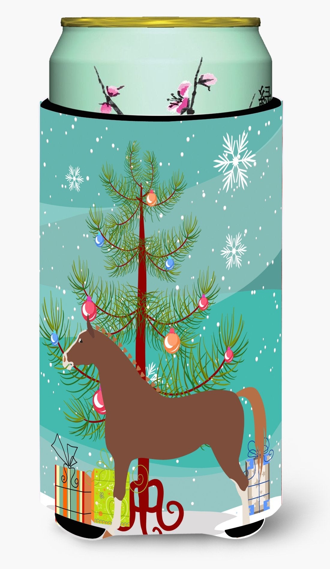 Hannoverian Horse Christmas Tall Boy Hugger Can Cooler Sleeve Machine Washable Drink Collapsible Insulator Beverage Insulated Holder