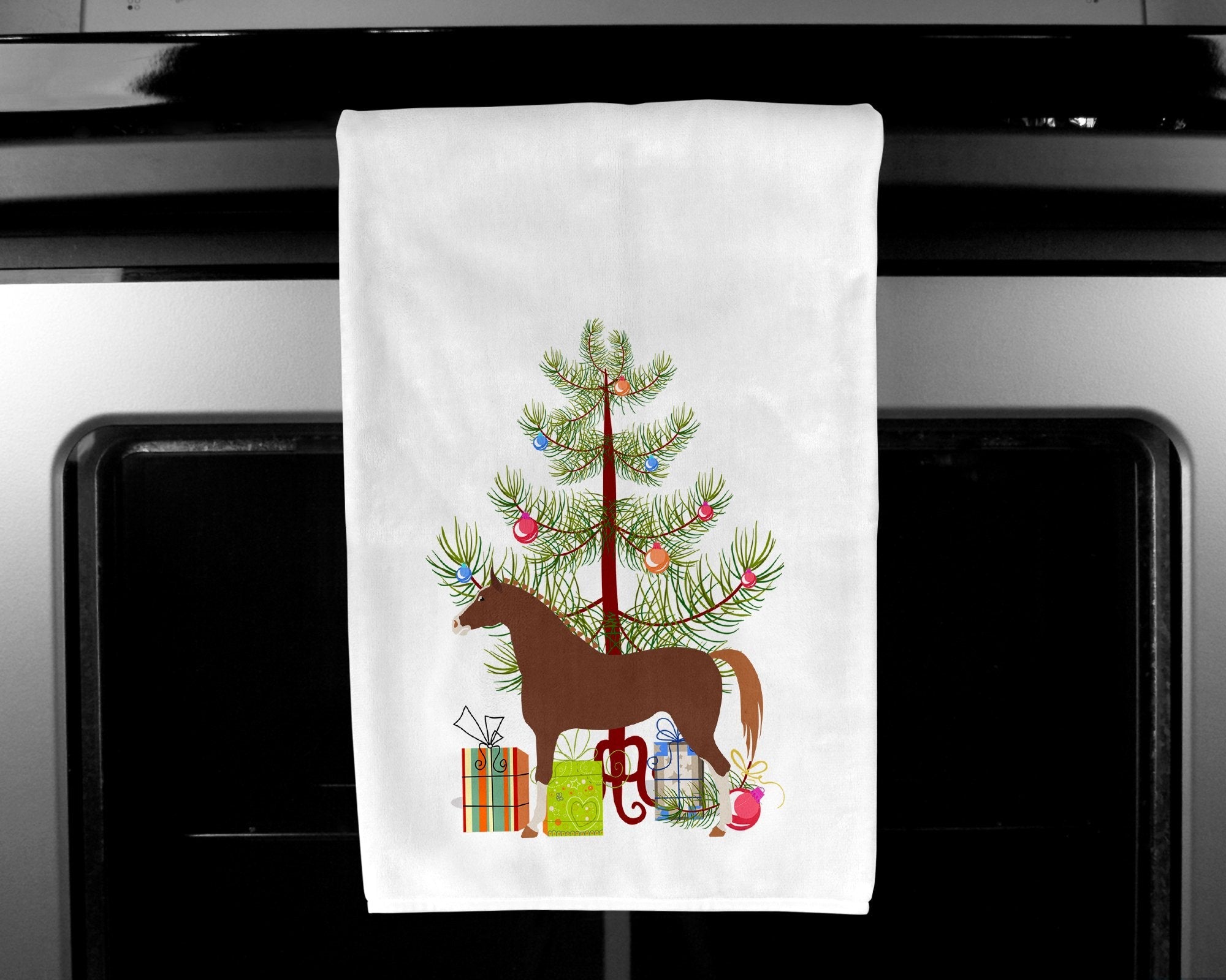 Hannoverian Horse Christmas Kitchen Towel Set of 2 White Dish Towels Decorative Bathroom Hand towel for Hand, Face, Hair, Yoga, Tea, Dishcloth, 19 X 28", White