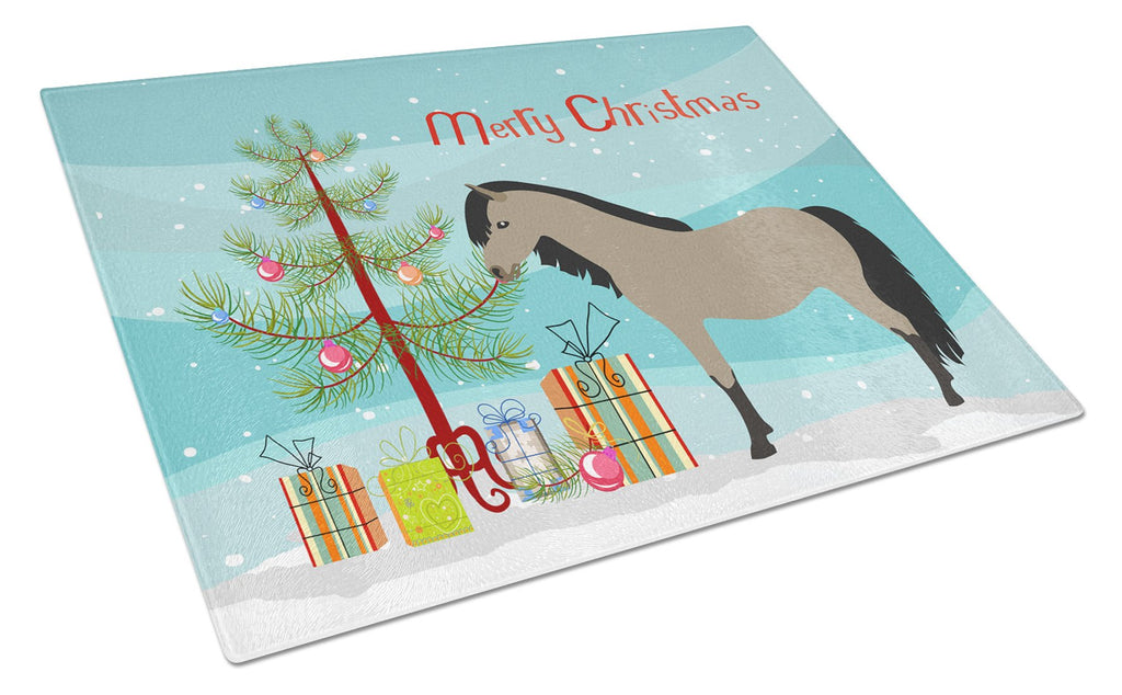 Welsh Pony Horse Christmas Cutting Board Tempered Glass Kitchen Cutting Surface, Heat Resistant Chopping, Non-Slip Feet, Food Prep & Serving