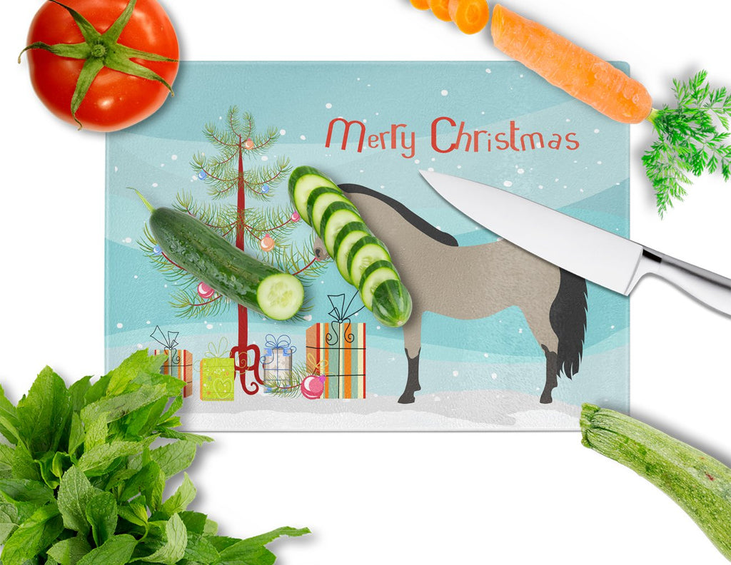 Welsh Pony Horse Christmas Cutting Board Tempered Glass Kitchen Cutting Surface, Heat Resistant Chopping, Non-Slip Feet, Food Prep & Serving