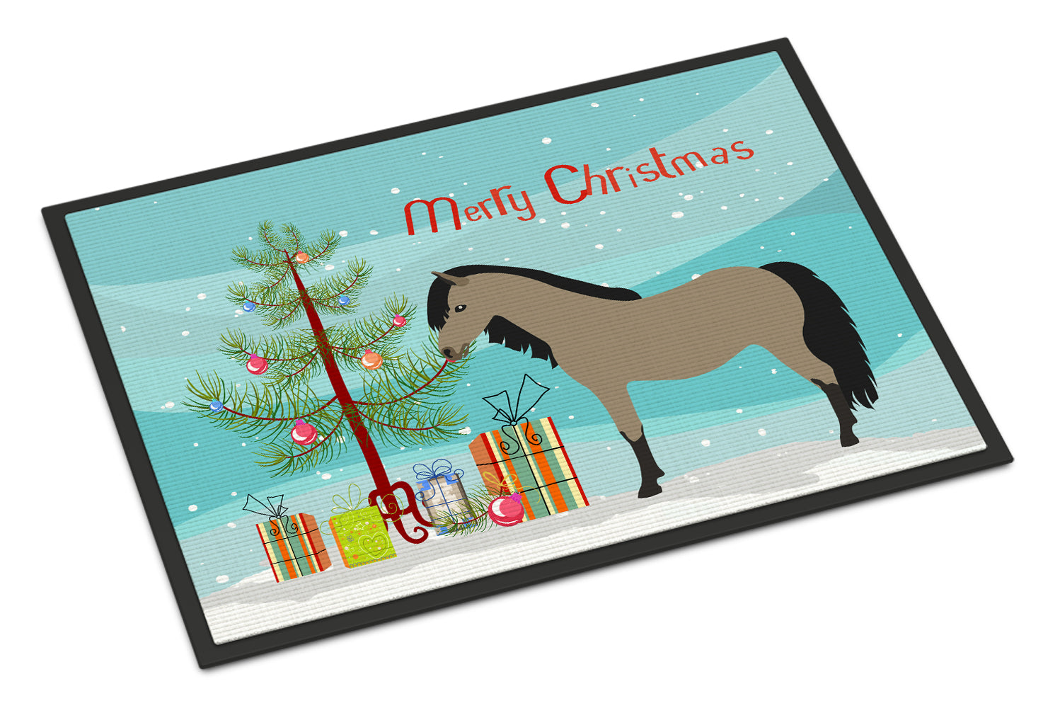 Welsh Pony Horse Christmas Doormat Indoor Outdoor 18H X 27W Front Door Mat Rugs for Entryway, Non Slip Washable