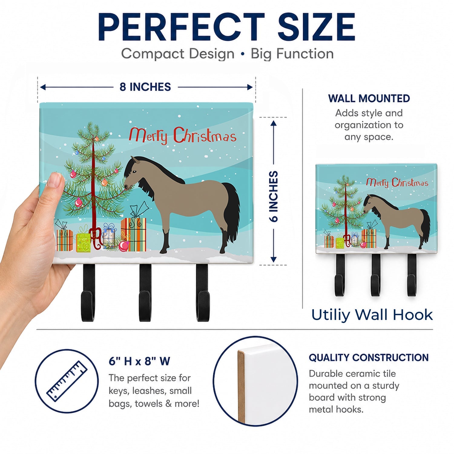 Welsh Pony Horse Christmas Leash or Key Holder Wall Hooks, Coat Rack Wall Mount, for Hanging Keys, Towels, Aprons, Leashes