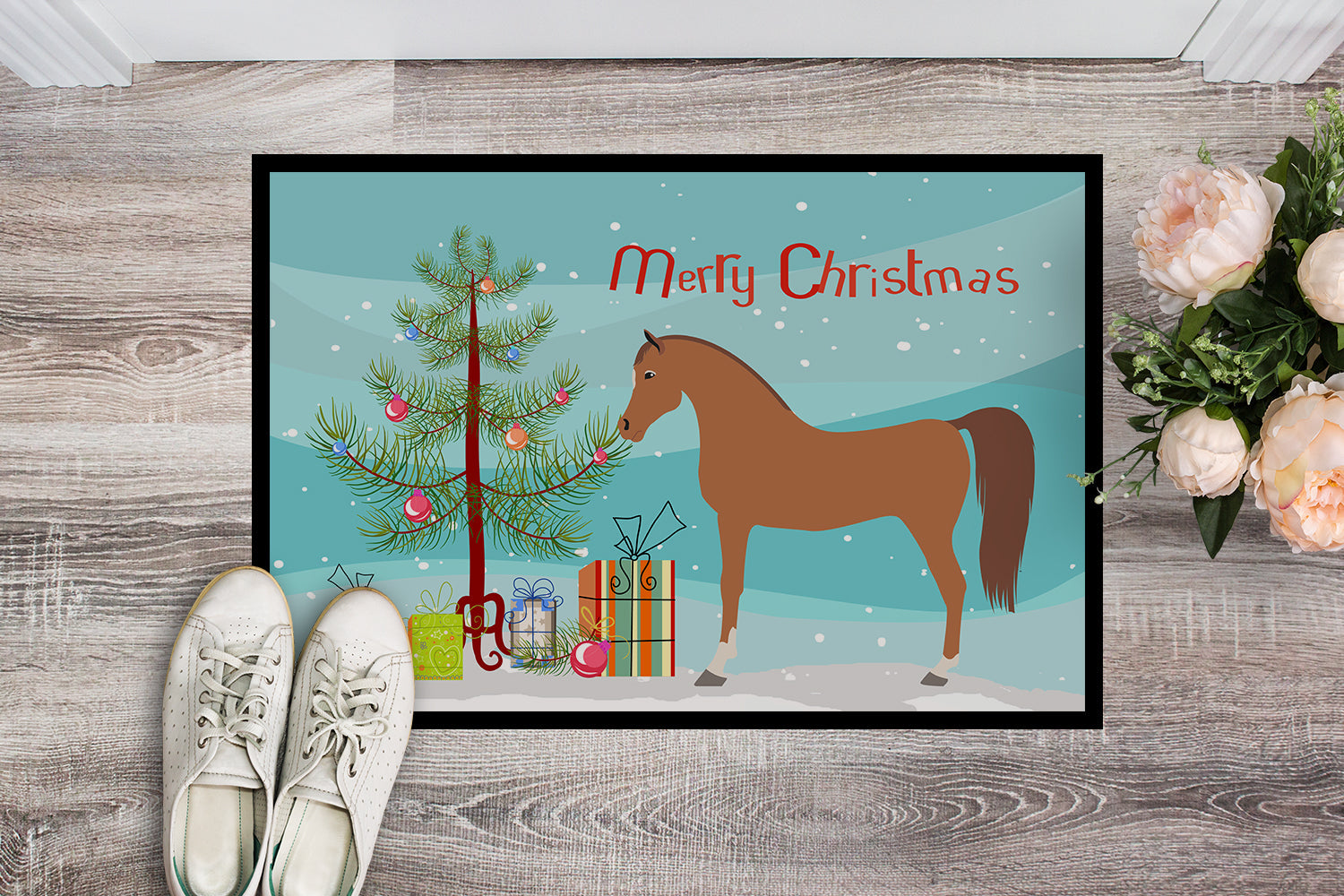 Arabian Horse Christmas Doormat Indoor Outdoor 24H X 36W Front Door Mat Rugs for Entryway, Non Slip Washable Low Pile,