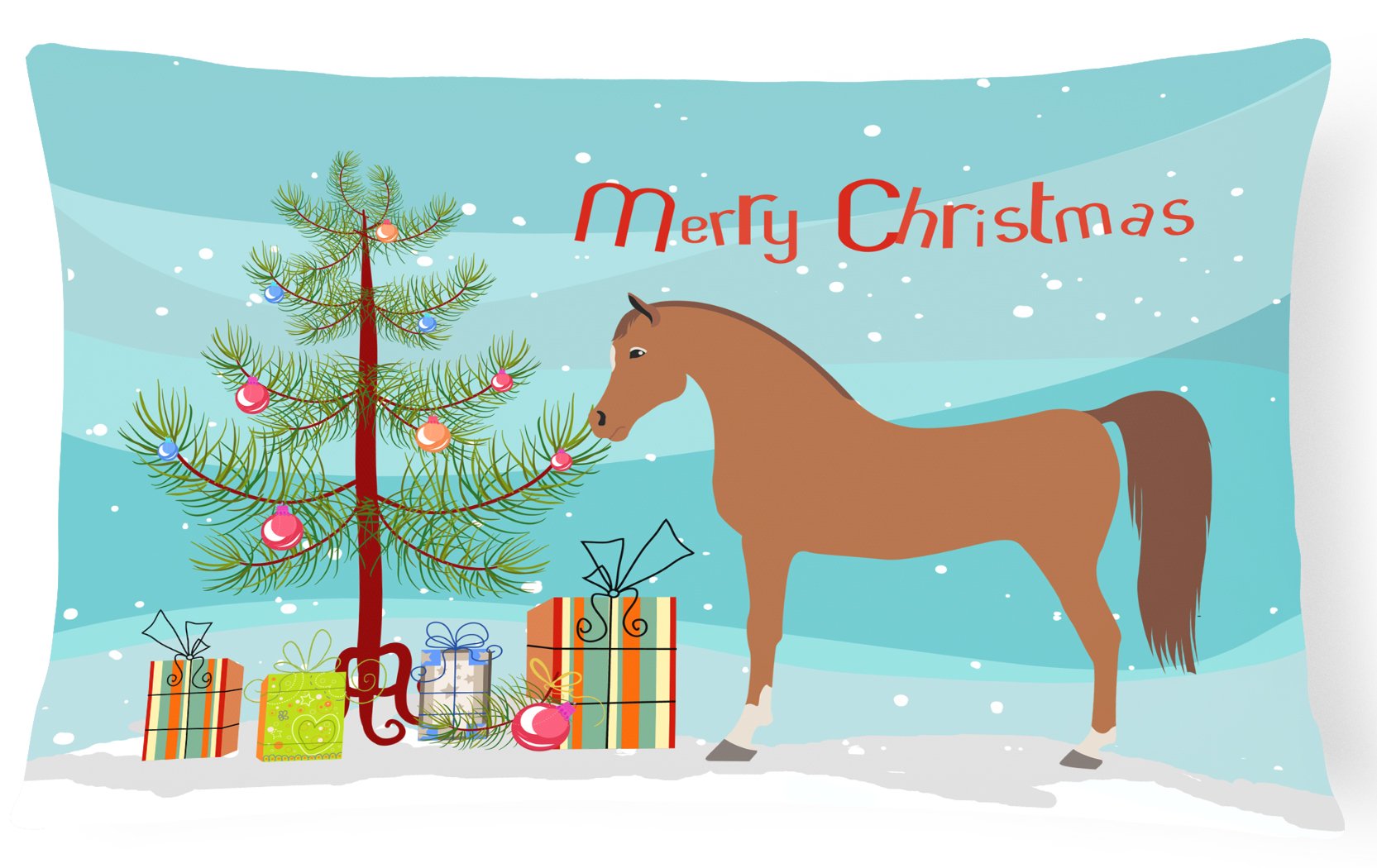 Arabian Horse Christmas Decorative Throw Pillow 12x16 Indoor Outdoor Accent Cushion, Fabric Cover with Insert for Sofa, Bed, Porch & Living Room