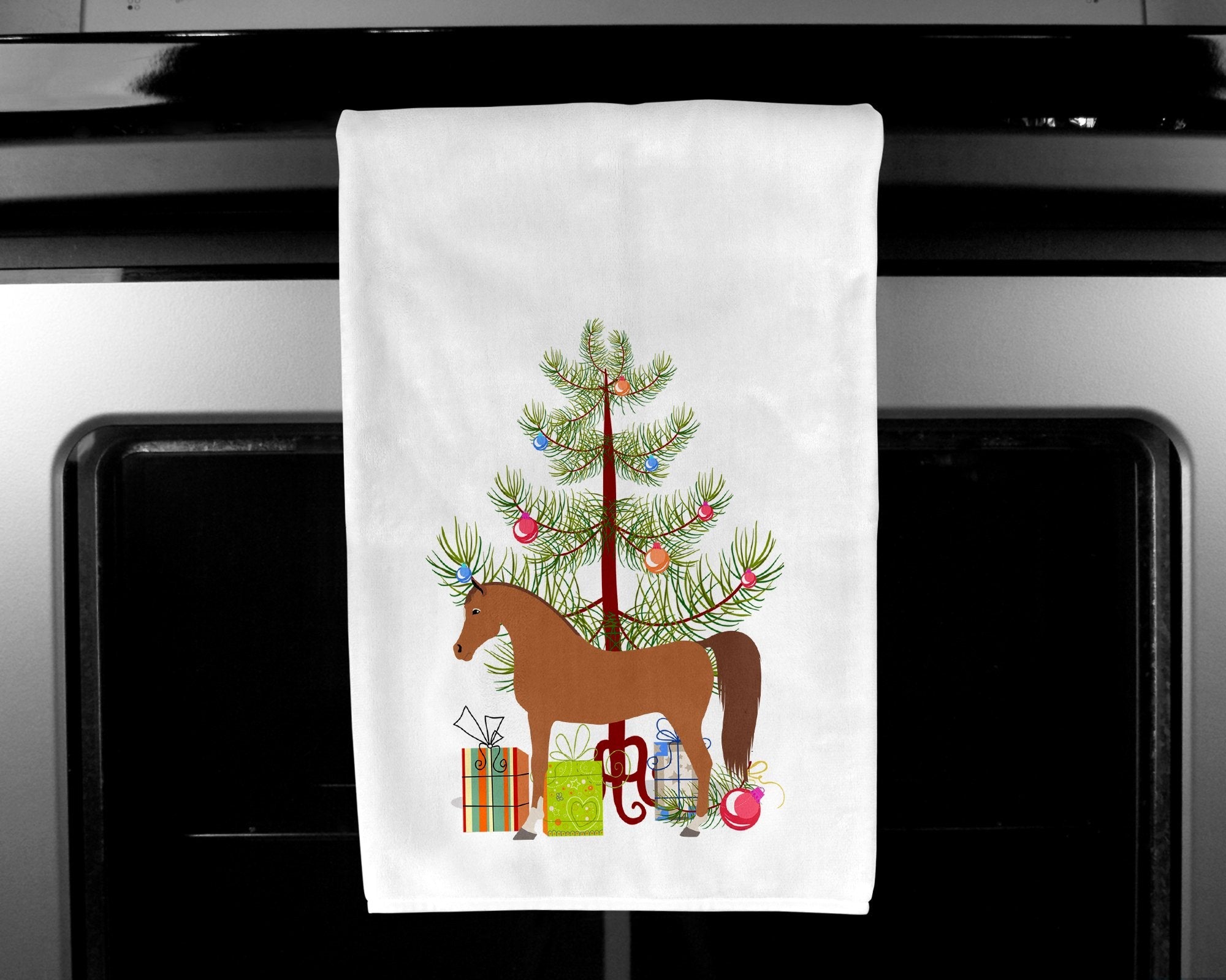 Arabian Horse Christmas Kitchen Towel Set of 2 White Dish Towels Decorative Bathroom Hand towel for Hand, Face, Hair, Yoga, Tea, Dishcloth, 19 X 28", White