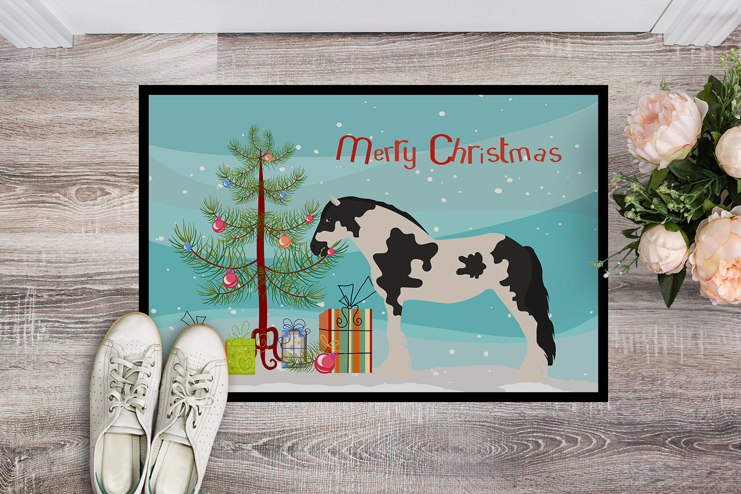 Cyldesdale Horse Christmas Doormat Indoor Outdoor 24H X 36W Front Door Mat Rugs for Entryway, Non Slip Washable Low Pile,