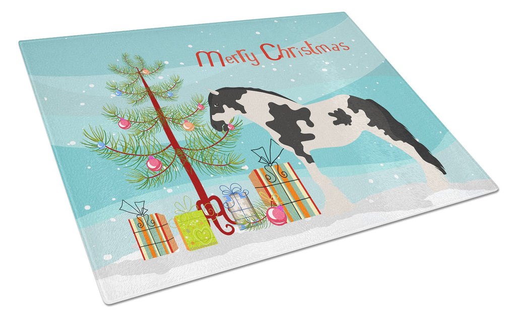 Cyldesdale Horse Christmas Cutting Board Tempered Glass Kitchen Cutting Surface, Heat Resistant Chopping, Non-Slip Feet, Food Prep & Serving