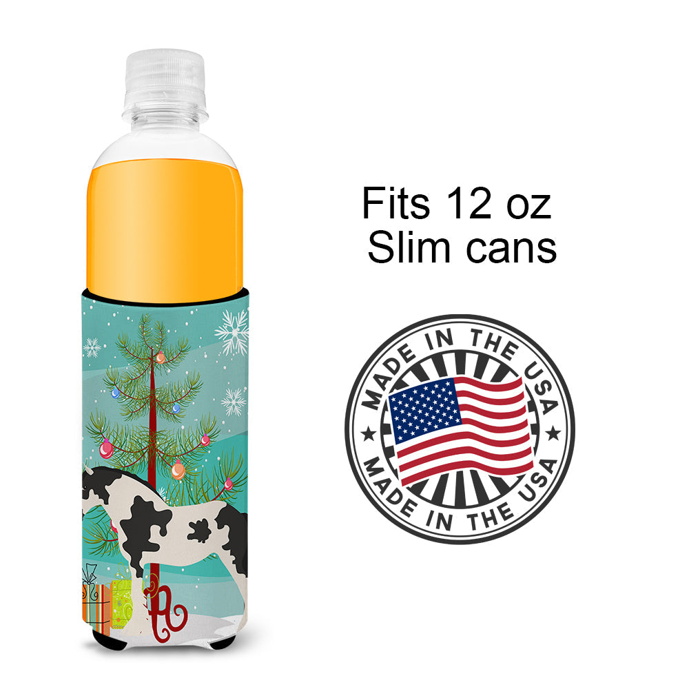 Cyldesdale Horse Christmas Slim Can Hugger , Insulated Foam Hugger for 12 oz Slim Cans, Beer Bottles & Water Bottles, Printed in USA