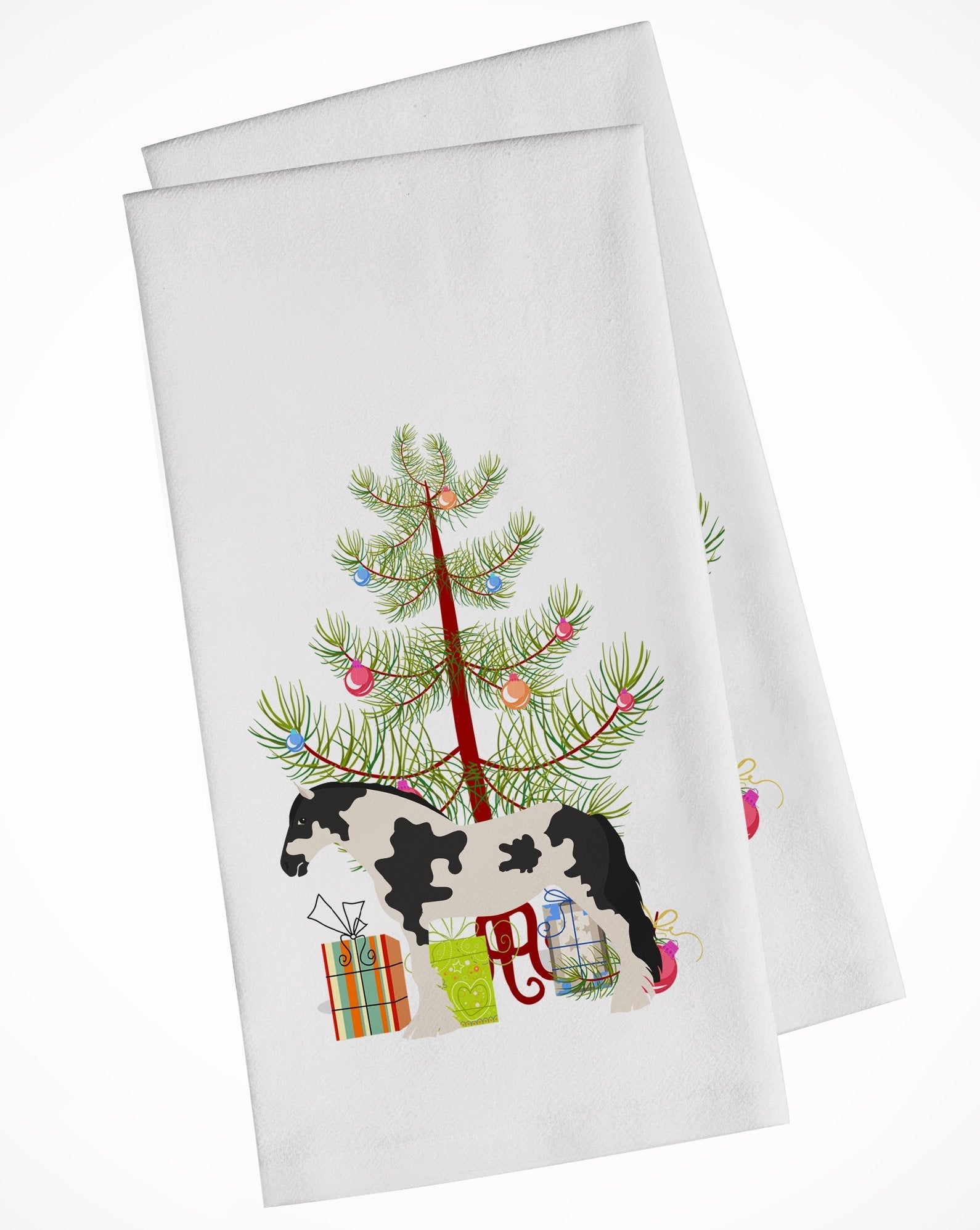 Cyldesdale Horse Christmas Kitchen Towel Set of 2 White Dish Towels Decorative Bathroom Hand towel for Hand, Face, Hair, Yoga, Tea, Dishcloth, 19 X 28", White