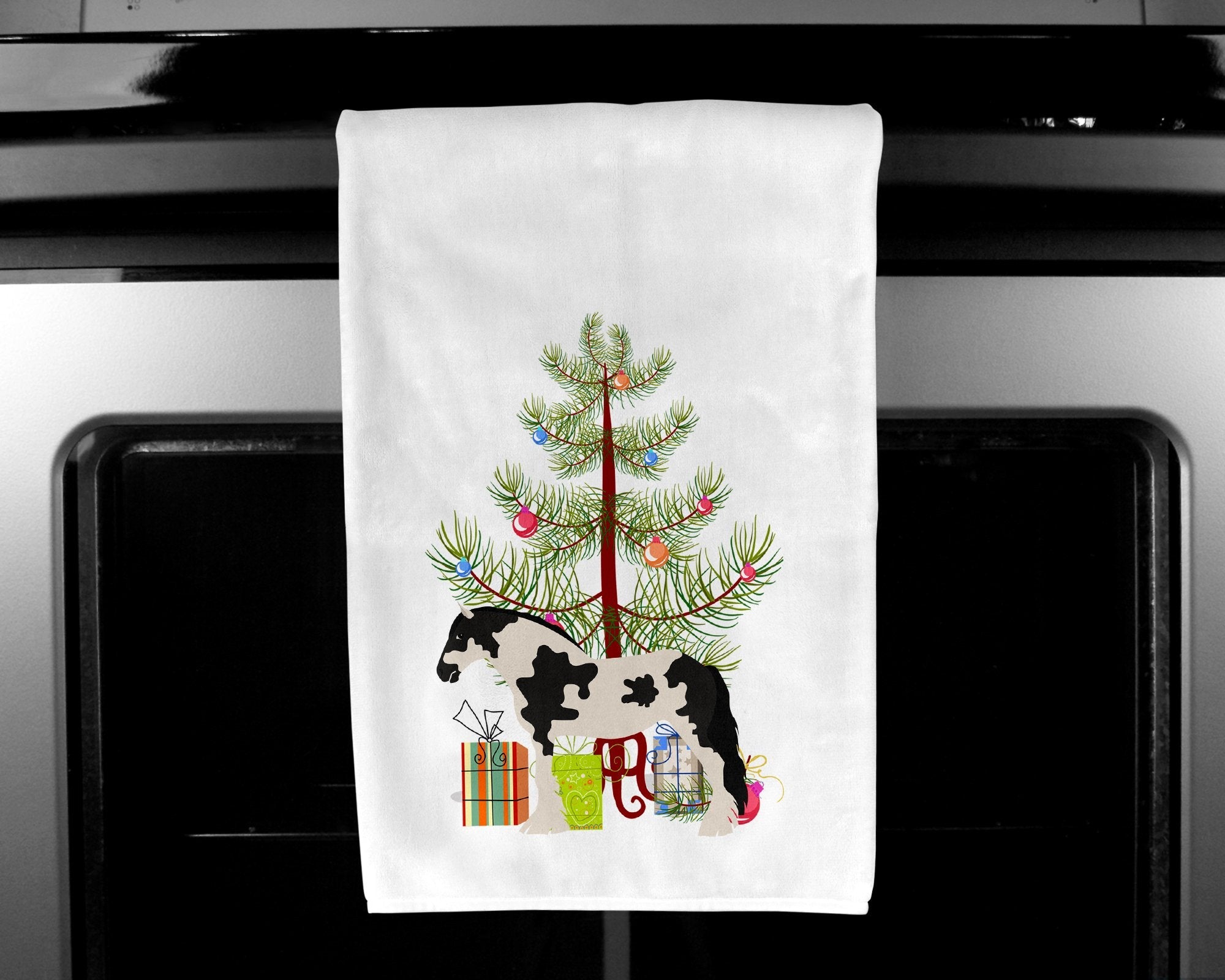 Cyldesdale Horse Christmas Kitchen Towel Set of 2 White Dish Towels Decorative Bathroom Hand towel for Hand, Face, Hair, Yoga, Tea, Dishcloth, 19 X 28", White