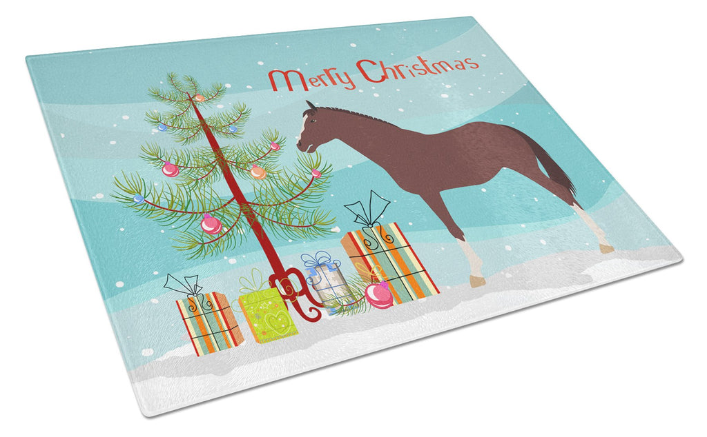 English Thoroughbred Horse Christmas Cutting Board Tempered Glass Kitchen Cutting Surface, Heat Resistant Chopping, Non-Slip Feet, Food Prep & Serving