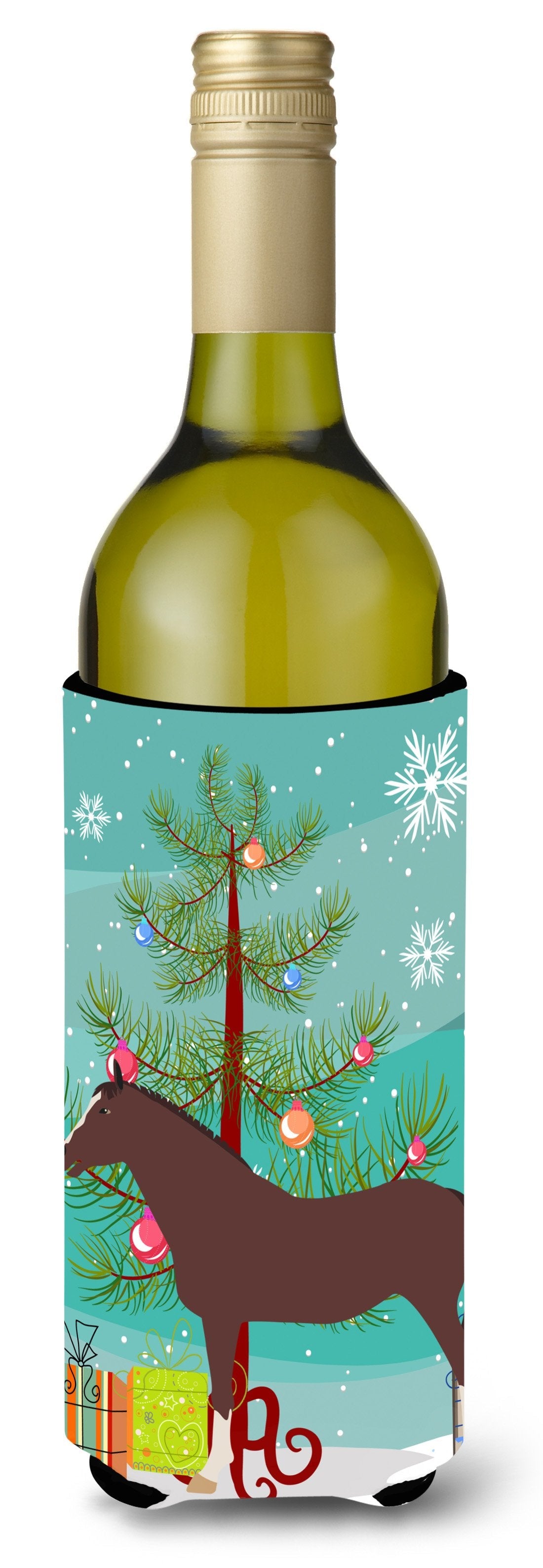 English Thoroughbred Horse Christmas Wine Bottle Hugger Gift Sleeve for Standard 750 ml Bottles, Insulated Reusable Also Fits Mini Shot & Pint Bottles