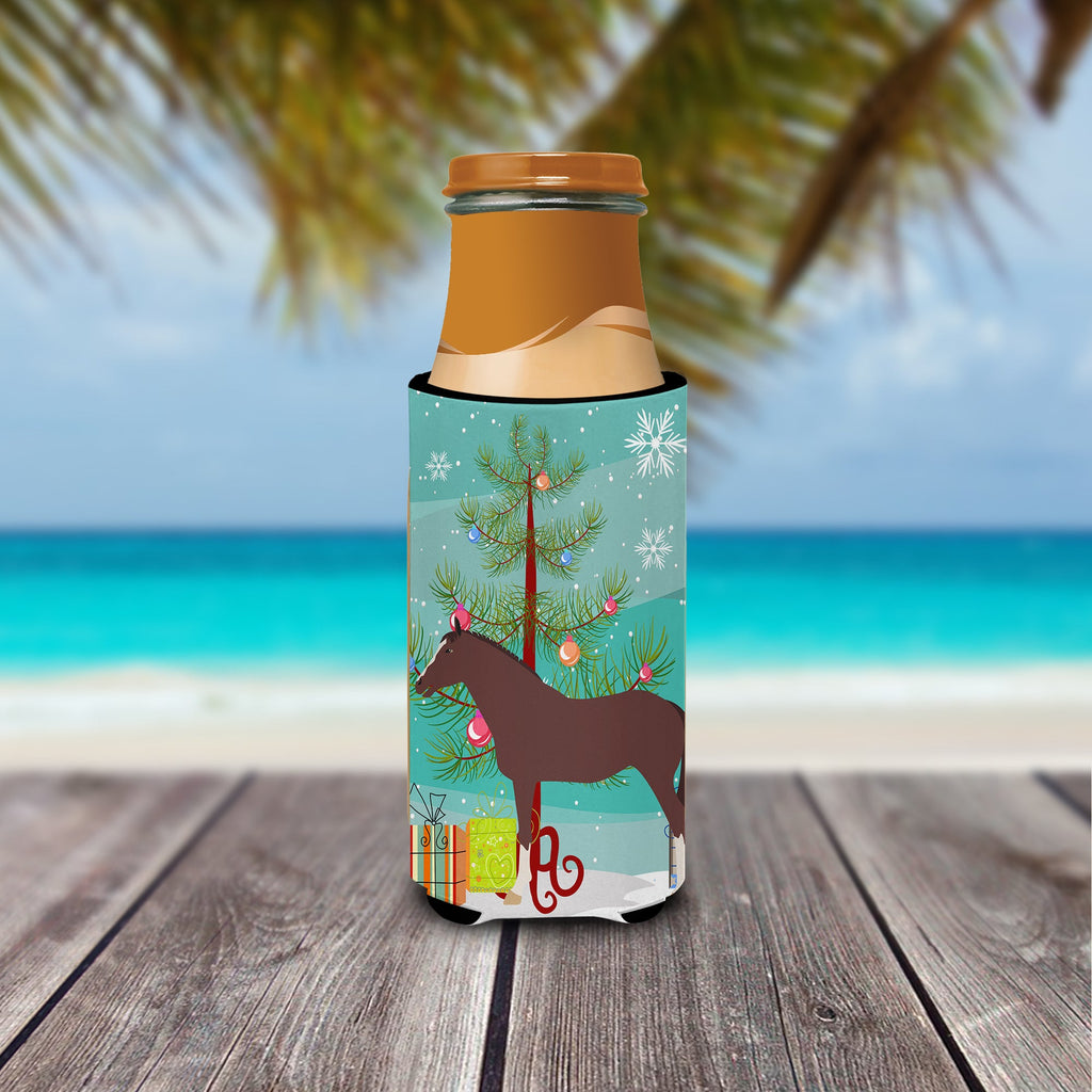 English Thoroughbred Horse Christmas Slim Can Hugger , Insulated Foam Hugger for 12 oz Slim Cans, Beer Bottles & Water Bottles, Printed in USA