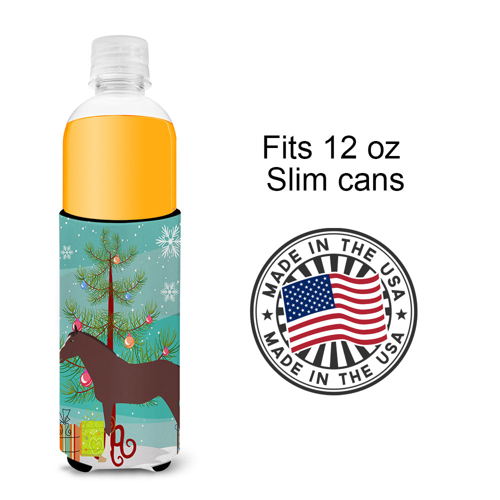English Thoroughbred Horse Christmas Slim Can Hugger , Insulated Foam Hugger for 12 oz Slim Cans, Beer Bottles & Water Bottles, Printed in USA