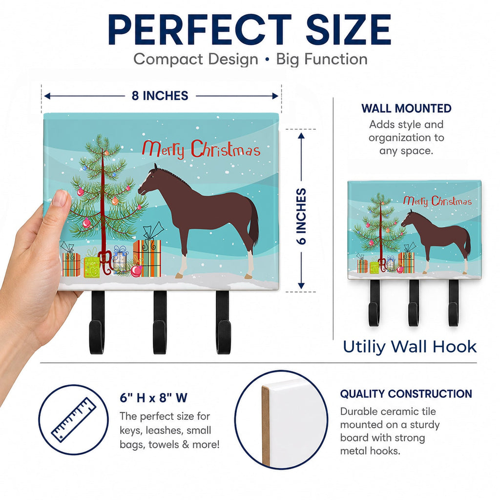English Thoroughbred Horse Christmas Leash or Key Holder Wall Hooks, Coat Rack Wall Mount, for Hanging Keys, Towels, Aprons, Leashes