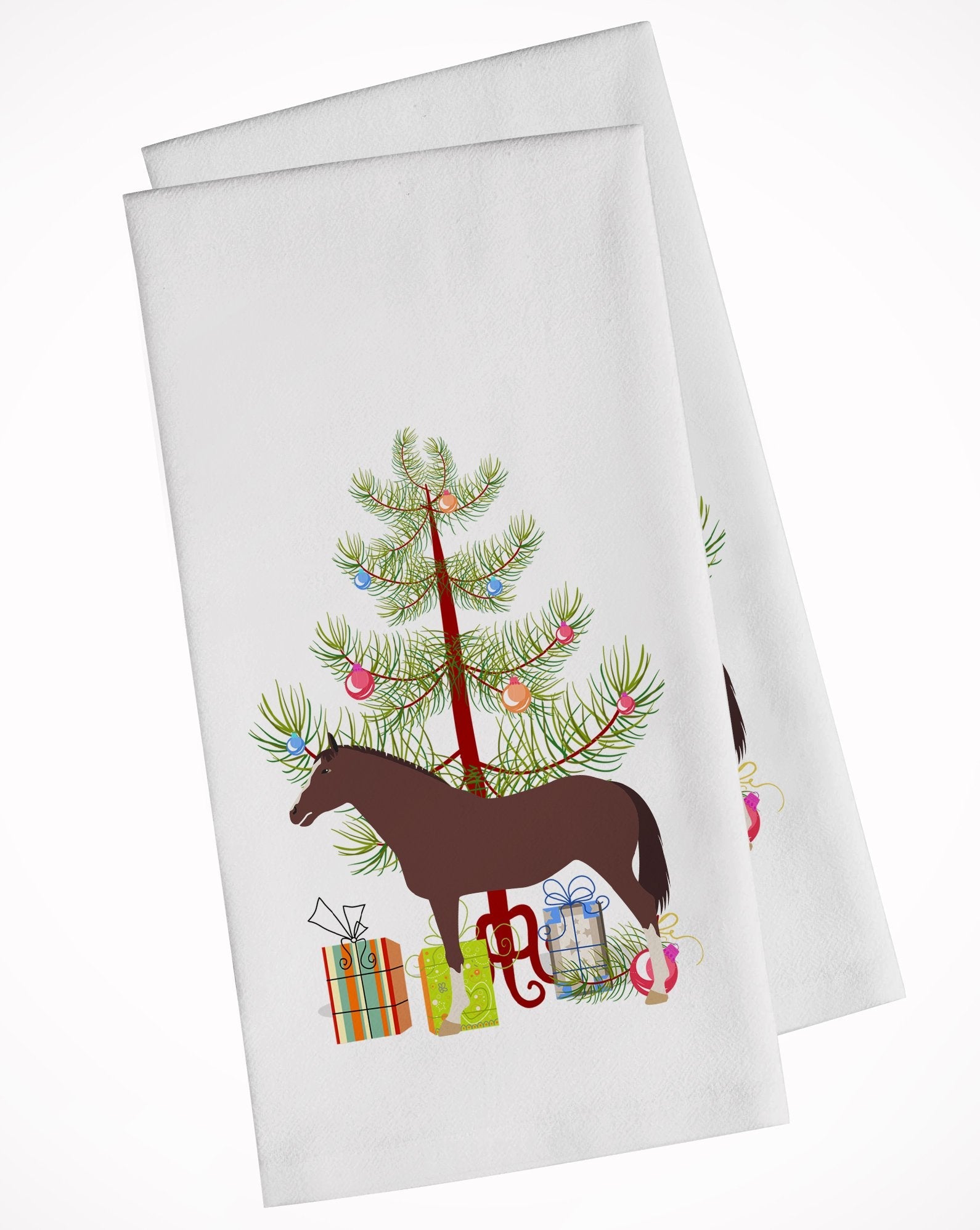 English Thoroughbred Horse Christmas Kitchen Towel Set of 2 White Dish Towels Decorative Bathroom Hand towel for Hand, Face, Hair, Yoga, Tea, Dishcloth, 19 X 28", White